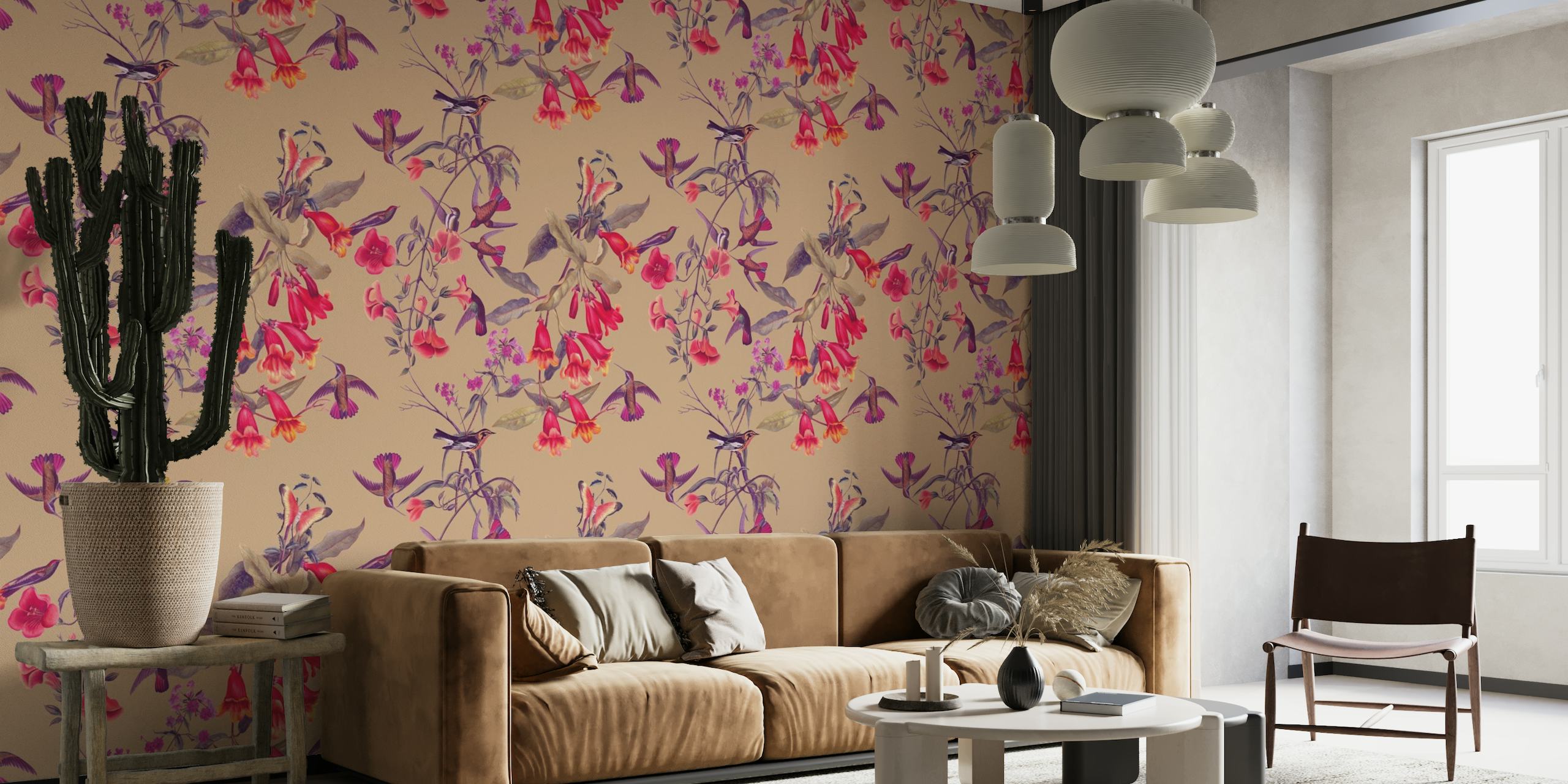 Vintage Hummingbird Floral Pattern papel de parede