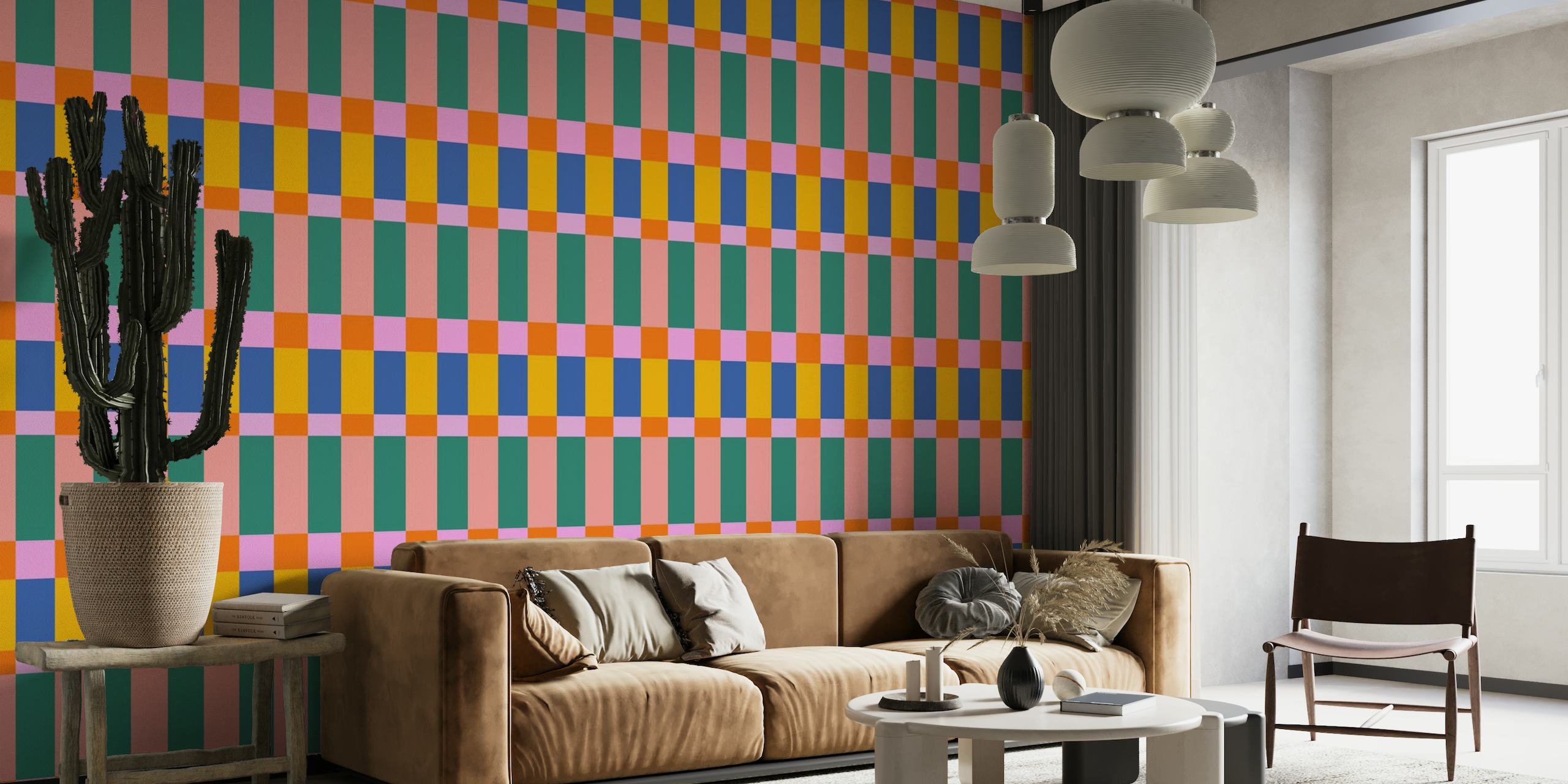 Colorful Checked Geometric Shapes behang