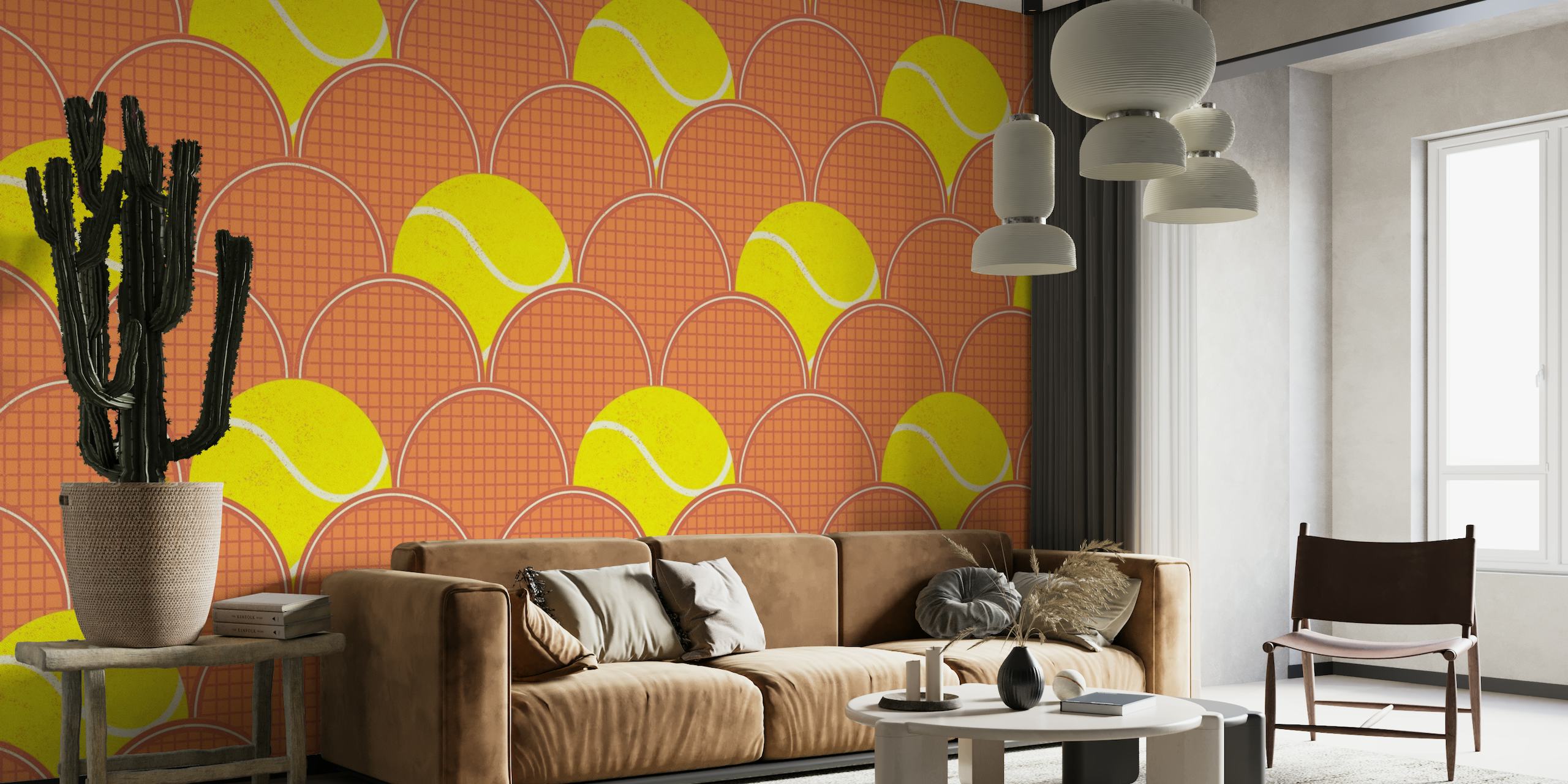 Tennis balls and rackets on terra cotta - XL papel de parede