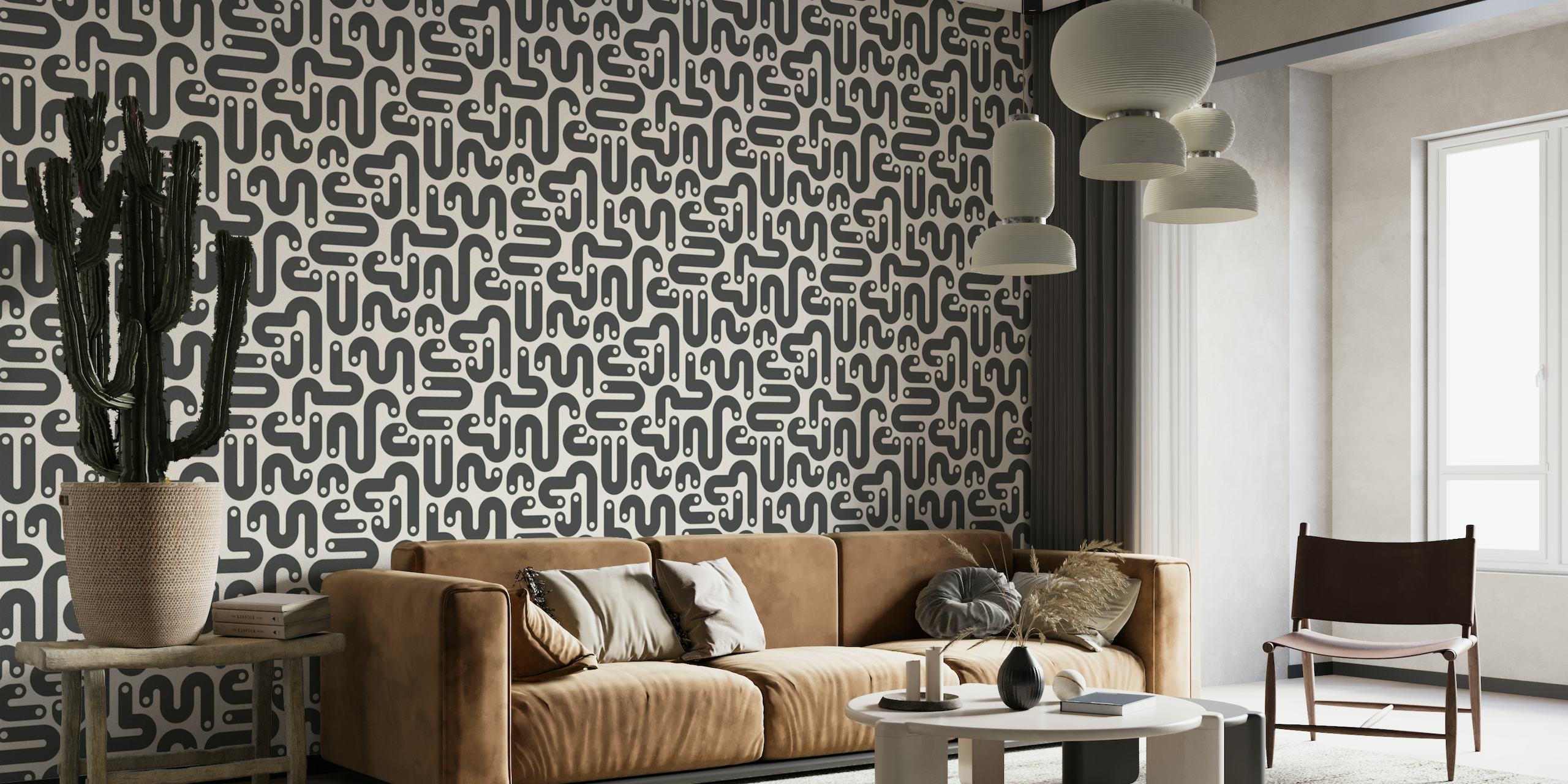 JELLY BEANS Curvy 80s Abstract wall mural in black and white