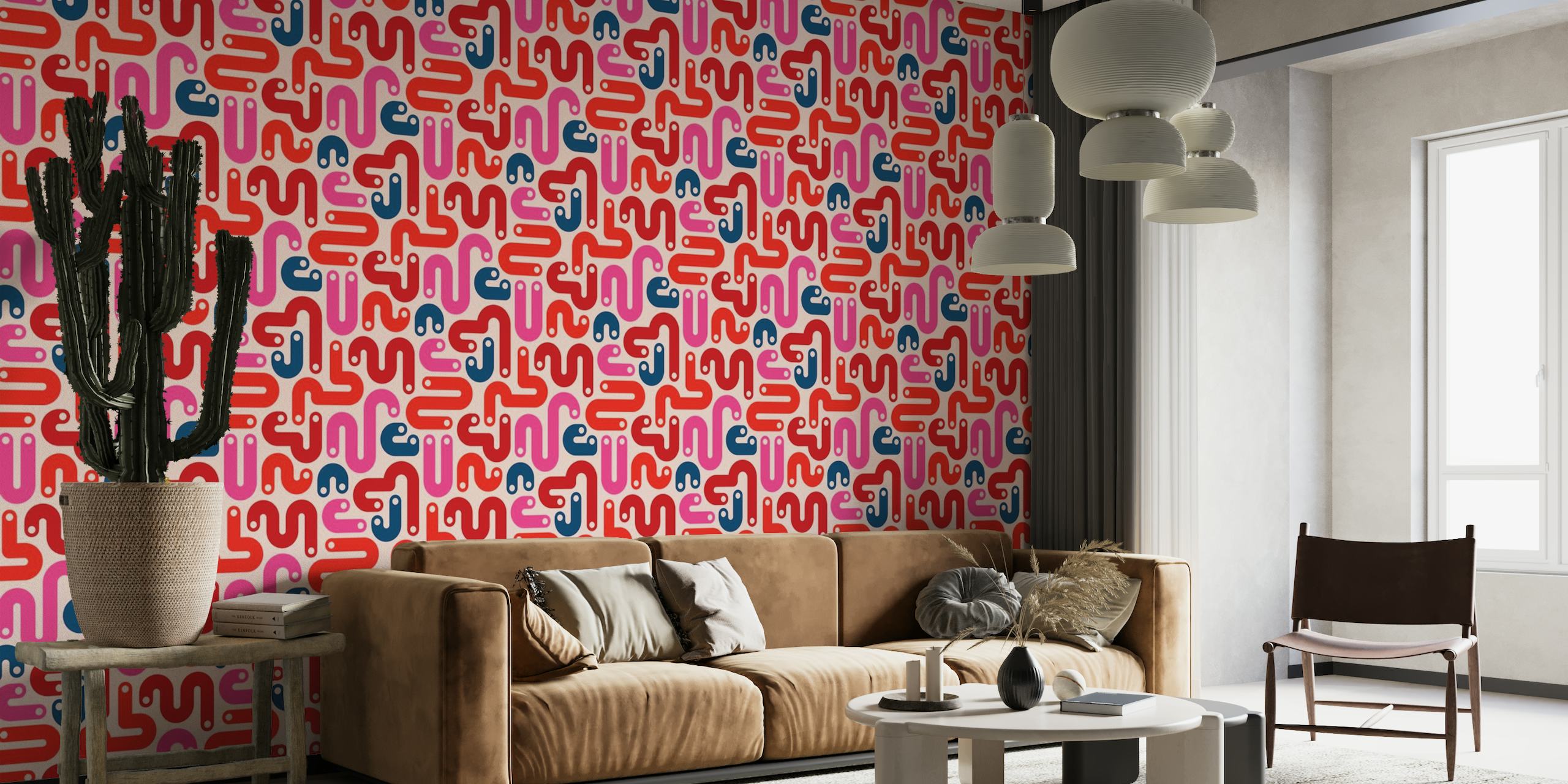 JELLY BEANS Curvy 80s Abstract - Red Pink wallpaper
