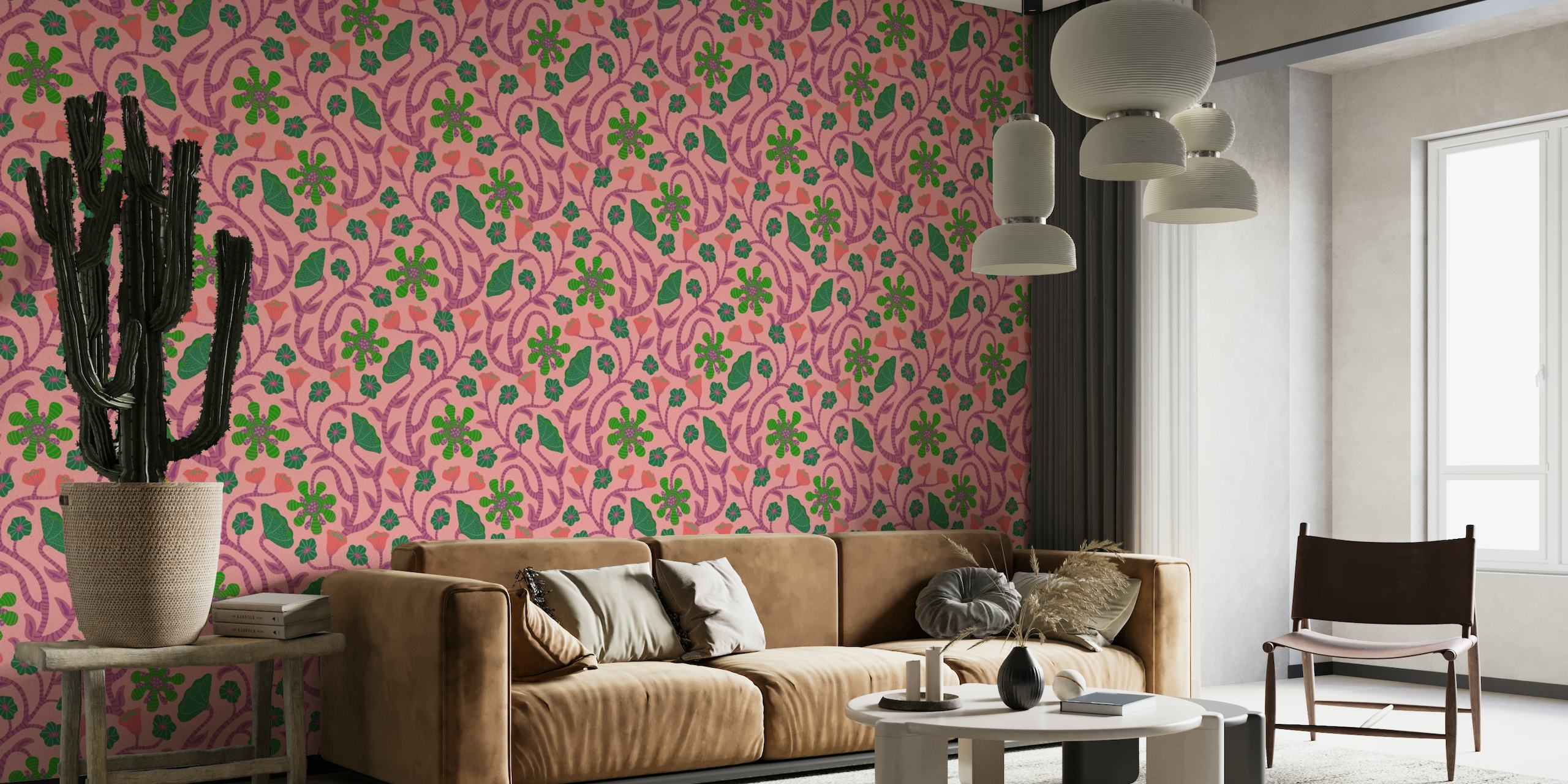 IT'S A JUNGLE OUT THERE Fantasy Floral Pink wallpaper