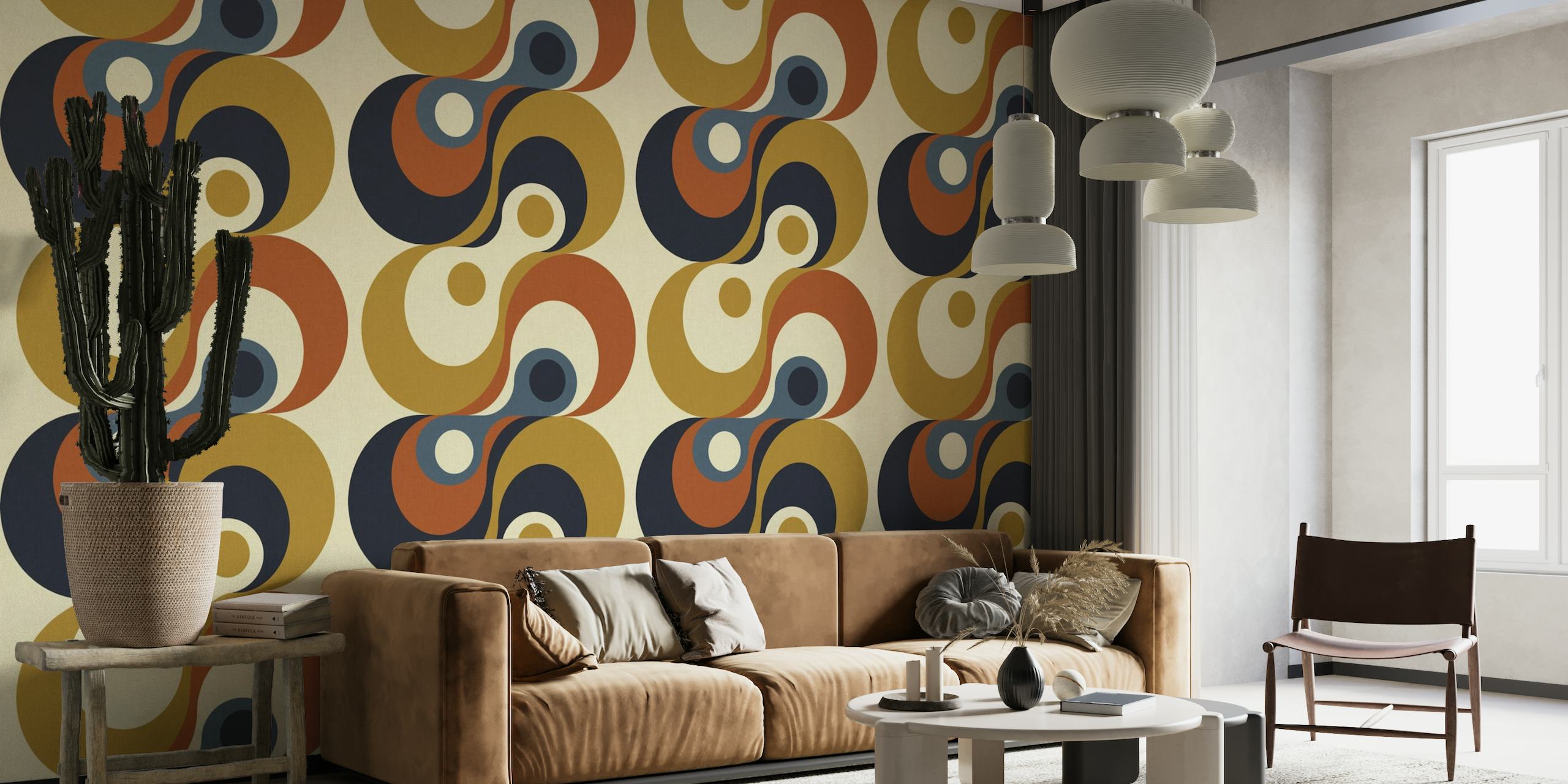 Mid century boho curvy swirl wallpaper