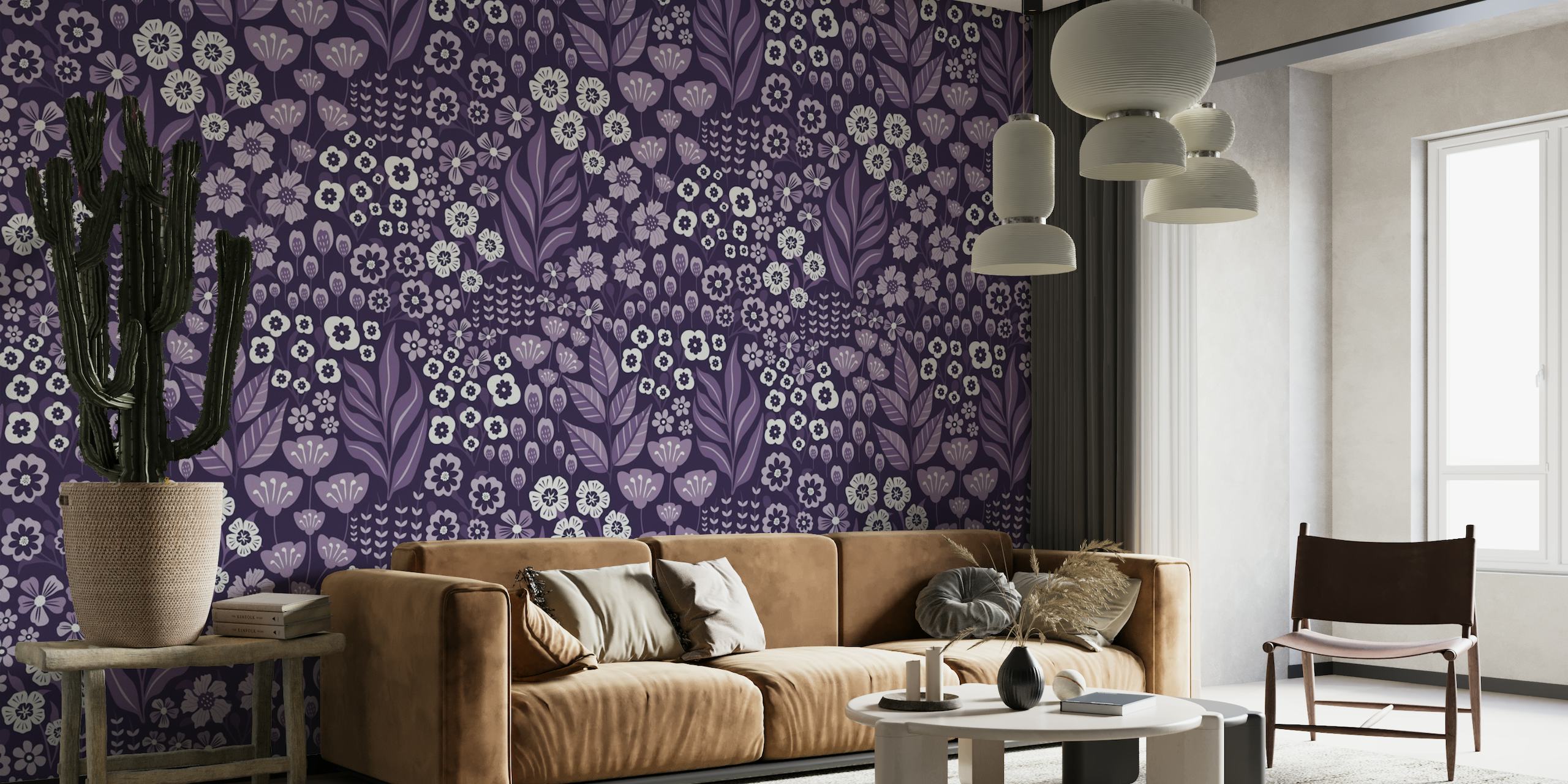 Midnight Purple Whimsical Floral Garden wallpaper