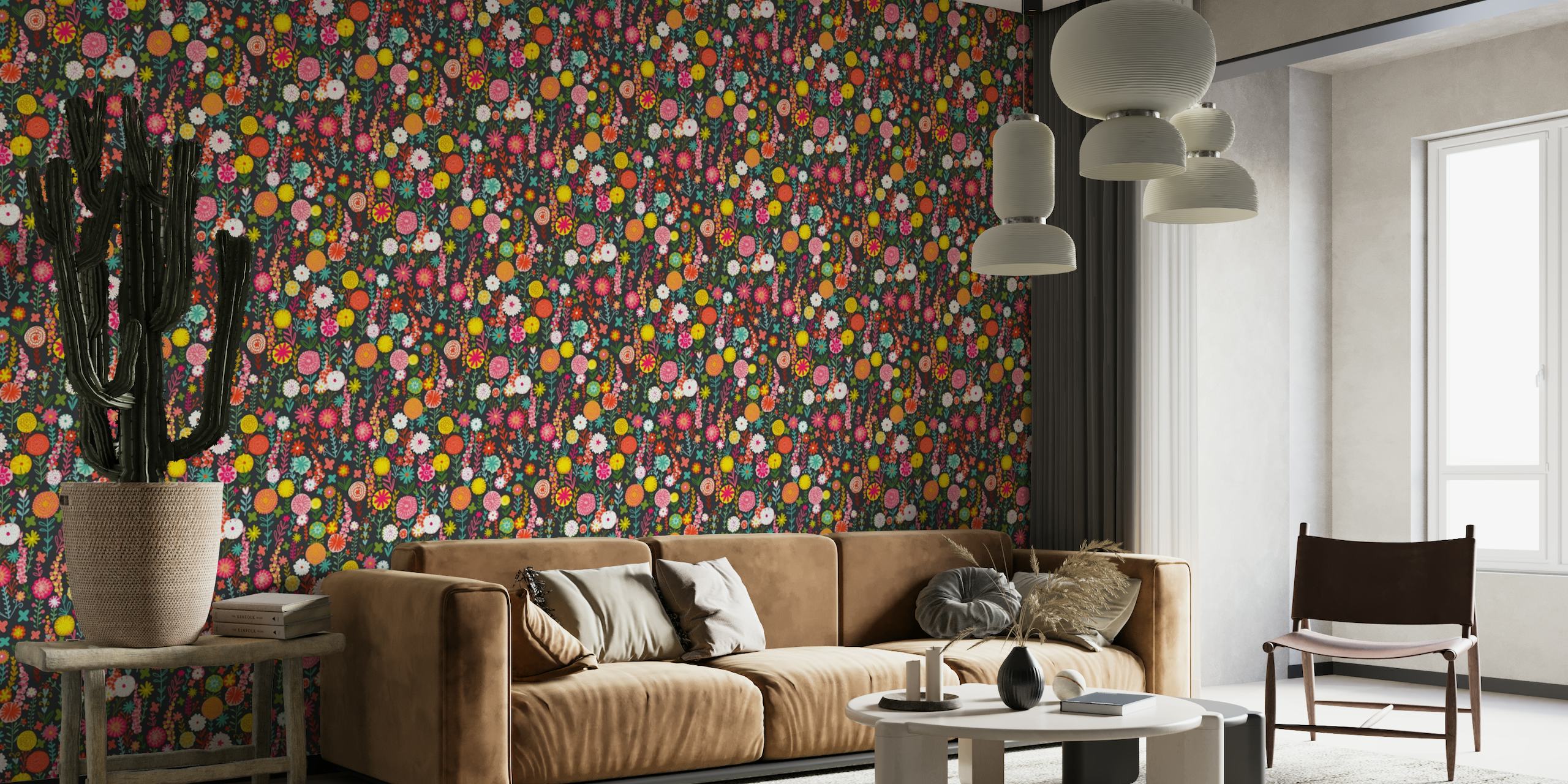 Spring happy garden flower carpet – dark wallpaper