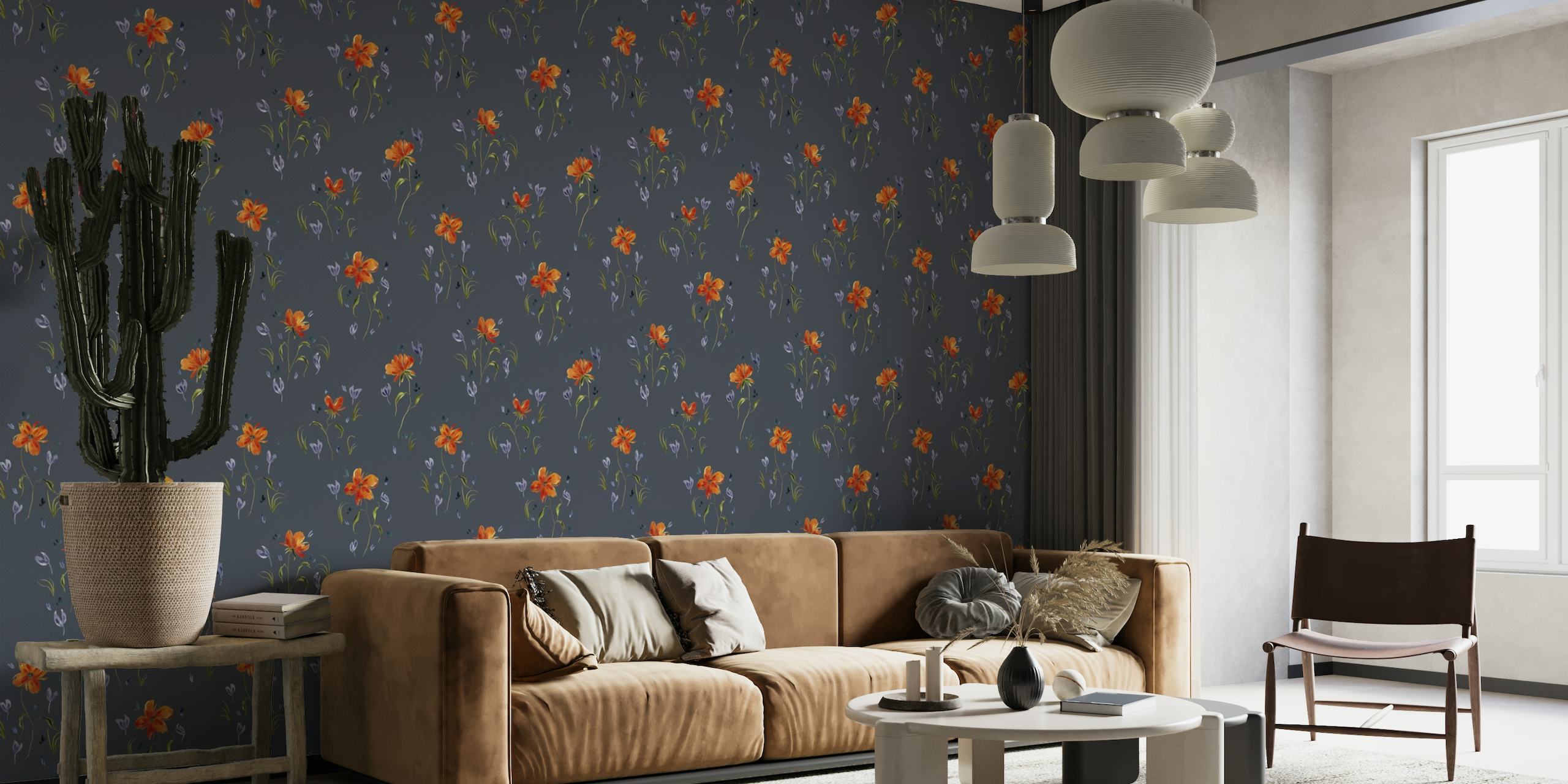 Autumn Mood - field of orange flowers - dark wallpaper