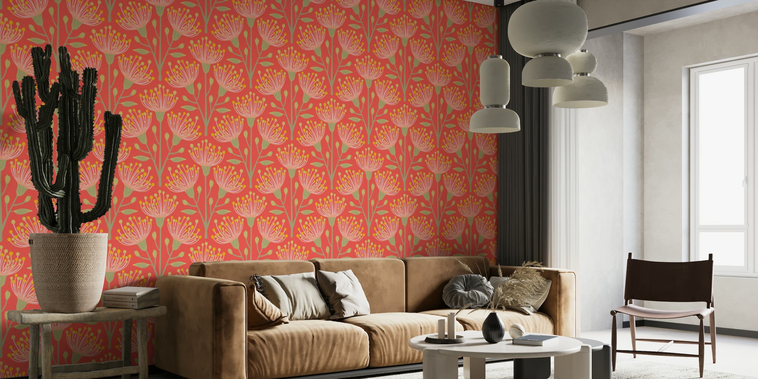 EUCALYPTUS Floral Botanical - Coral Orange wallpaper