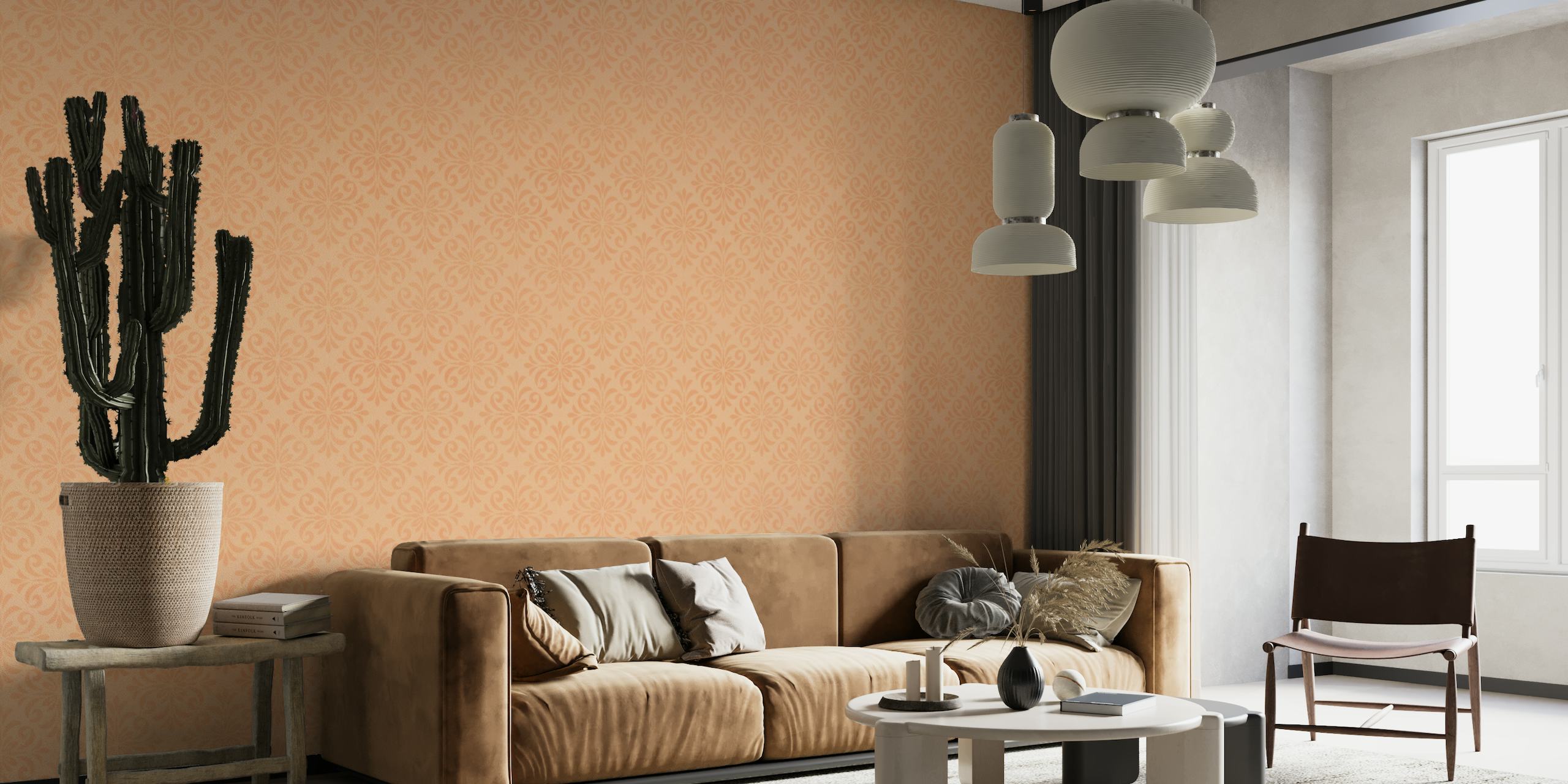 Classic Tile Ornament Pattern Peach Fizz wallpaper