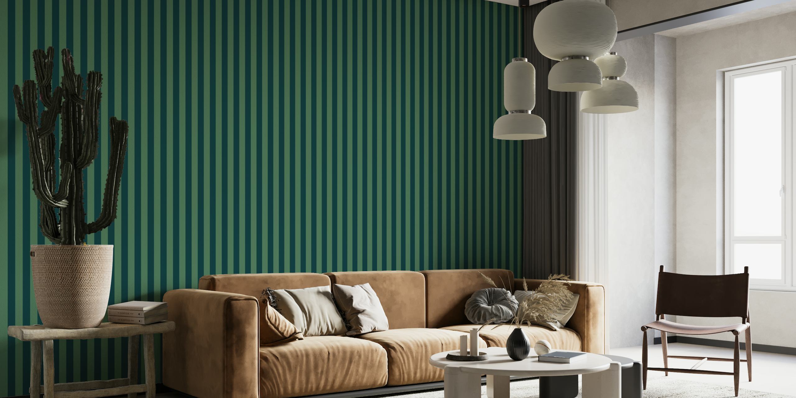 Moody and Fern Green Stripes papel de parede