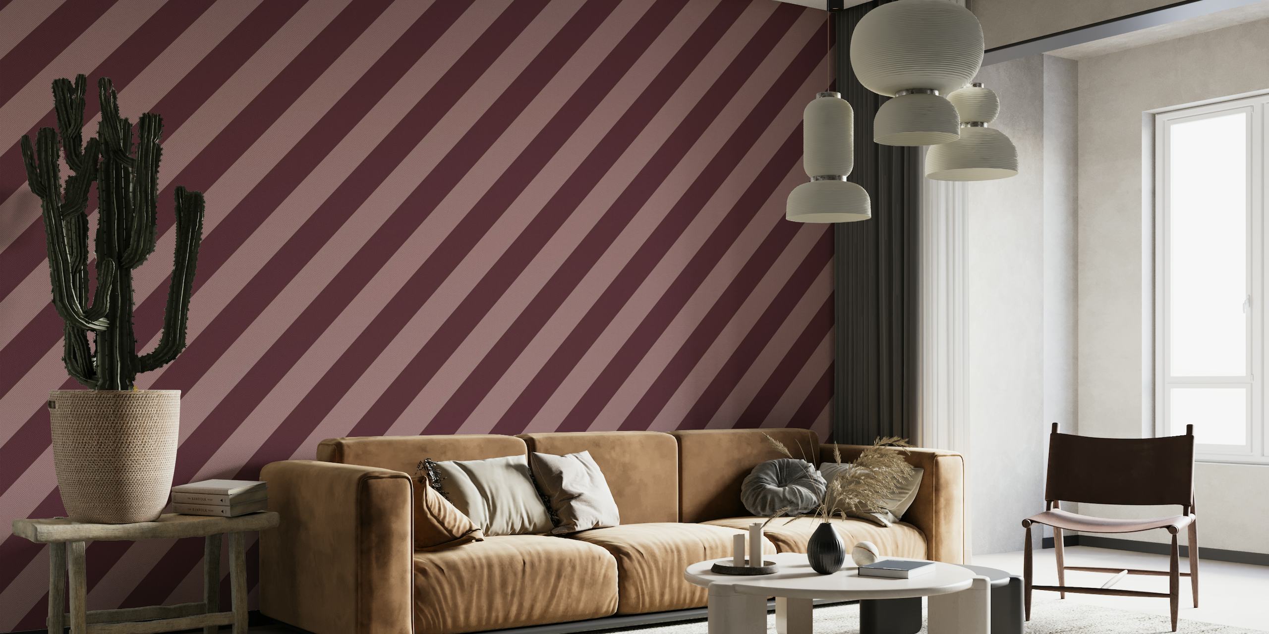 Textured diagonal stripe pattern in bordeaux and rosewood colors for a wall mural