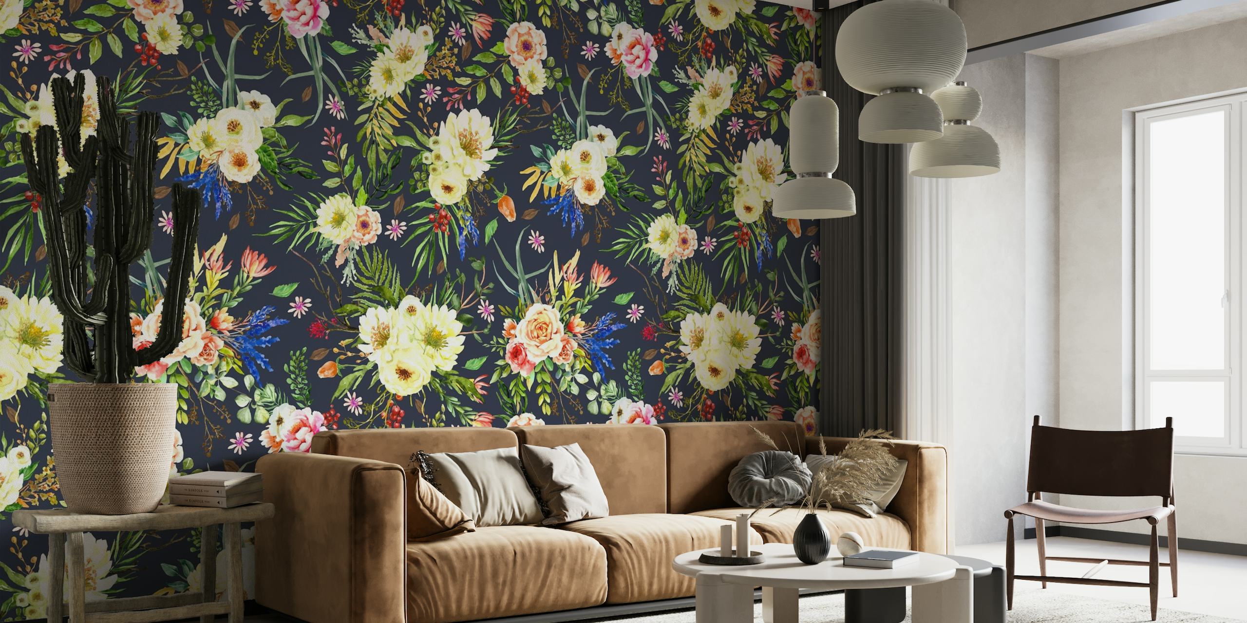 Darkness Wild Flower Bouquets wall mural with various colorful flowers on a dark background