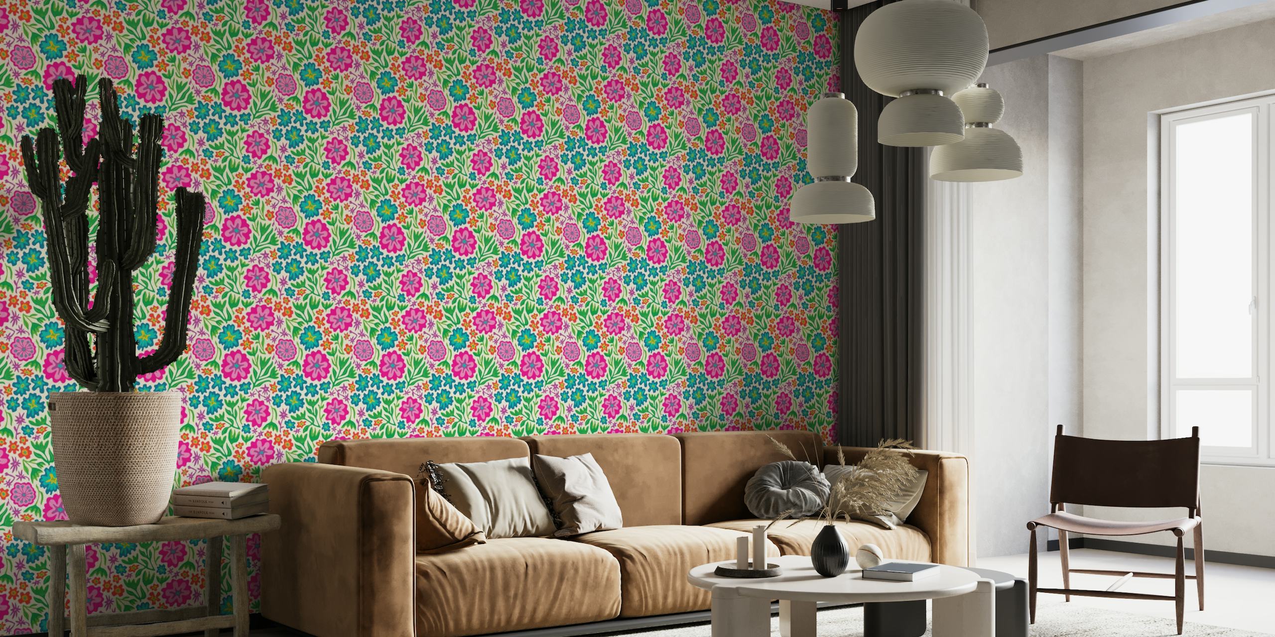 SAYULITA Colorful Tropical Floral Cream Small wallpaper