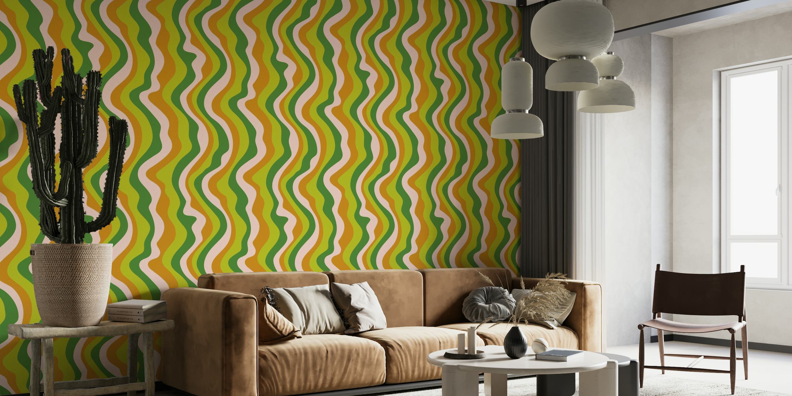 GOOD VIBRATIONS Mod Wavy Stripes Green Copper wallpaper