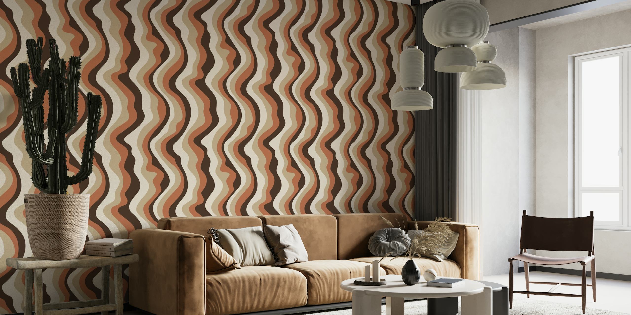GOOD VIBRATIONS Mod Wavy Stripes Brown Beige wallpaper