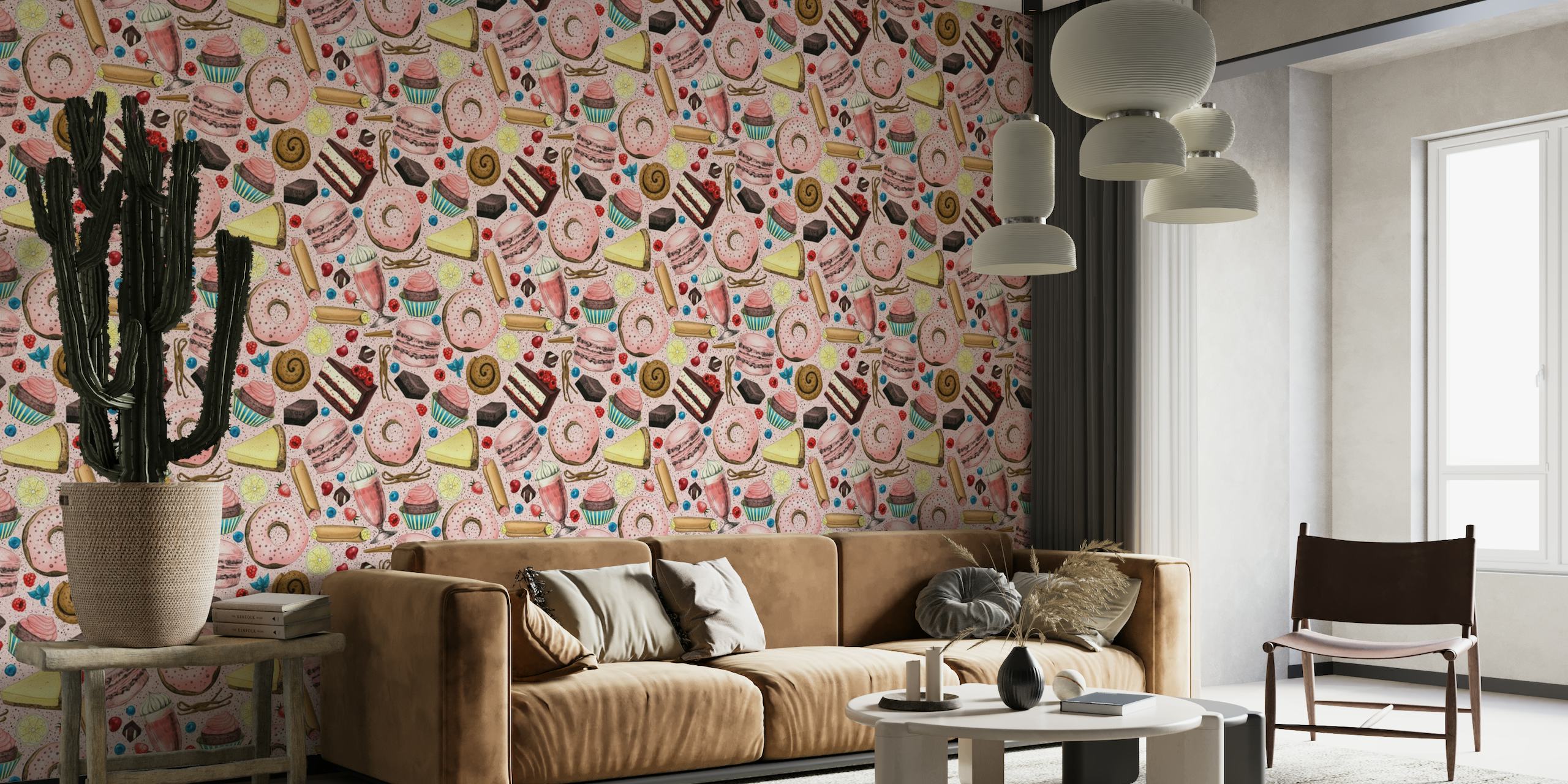 Sweet treats on pink wallpaper