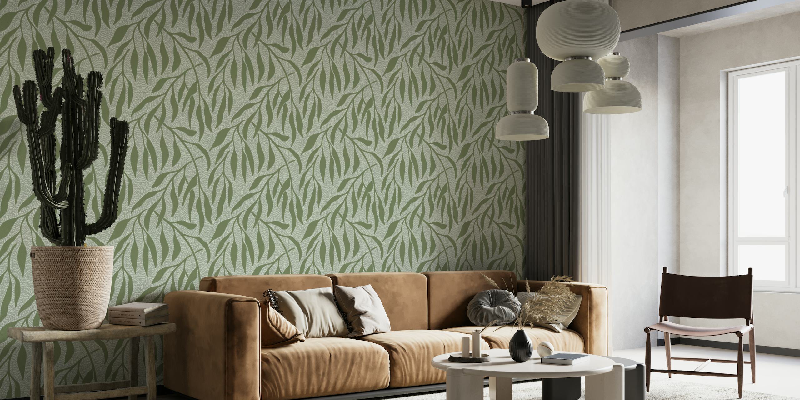 Minimal branches - sage green wallpaper