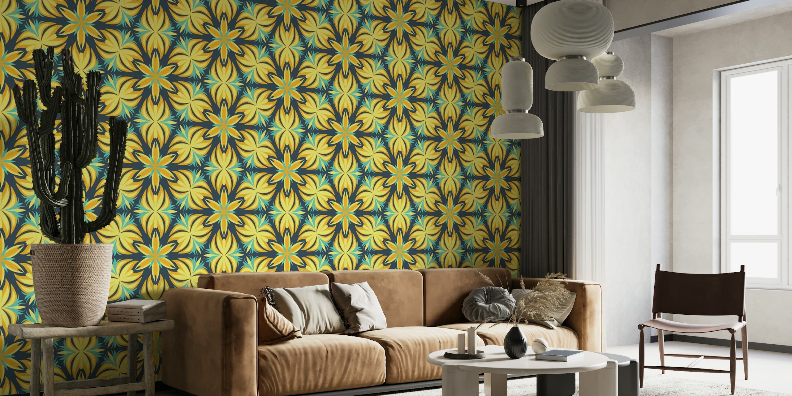Yellow and blue kaleidoscope wallpaper