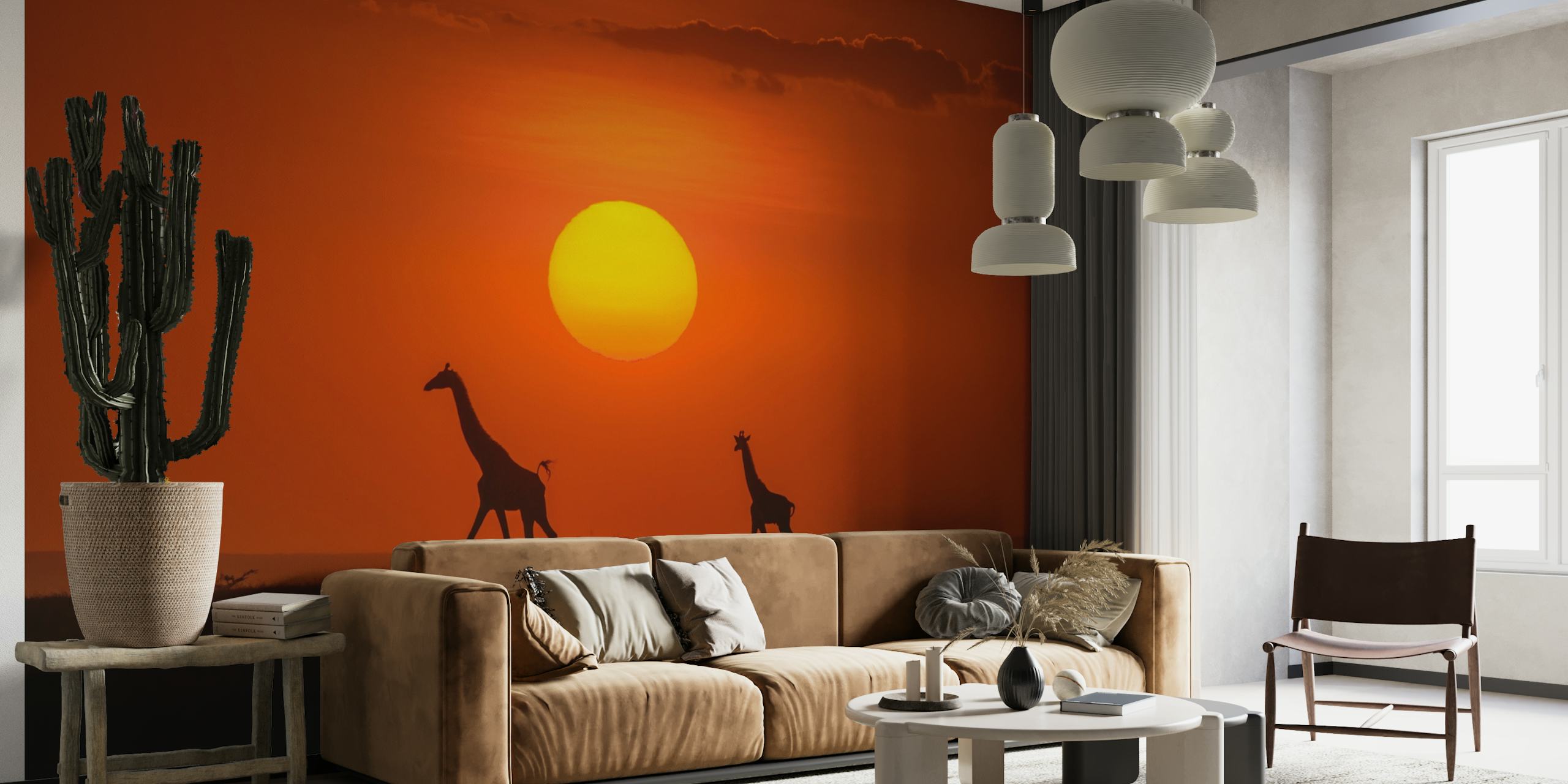 Giraffes in the sunset tapete