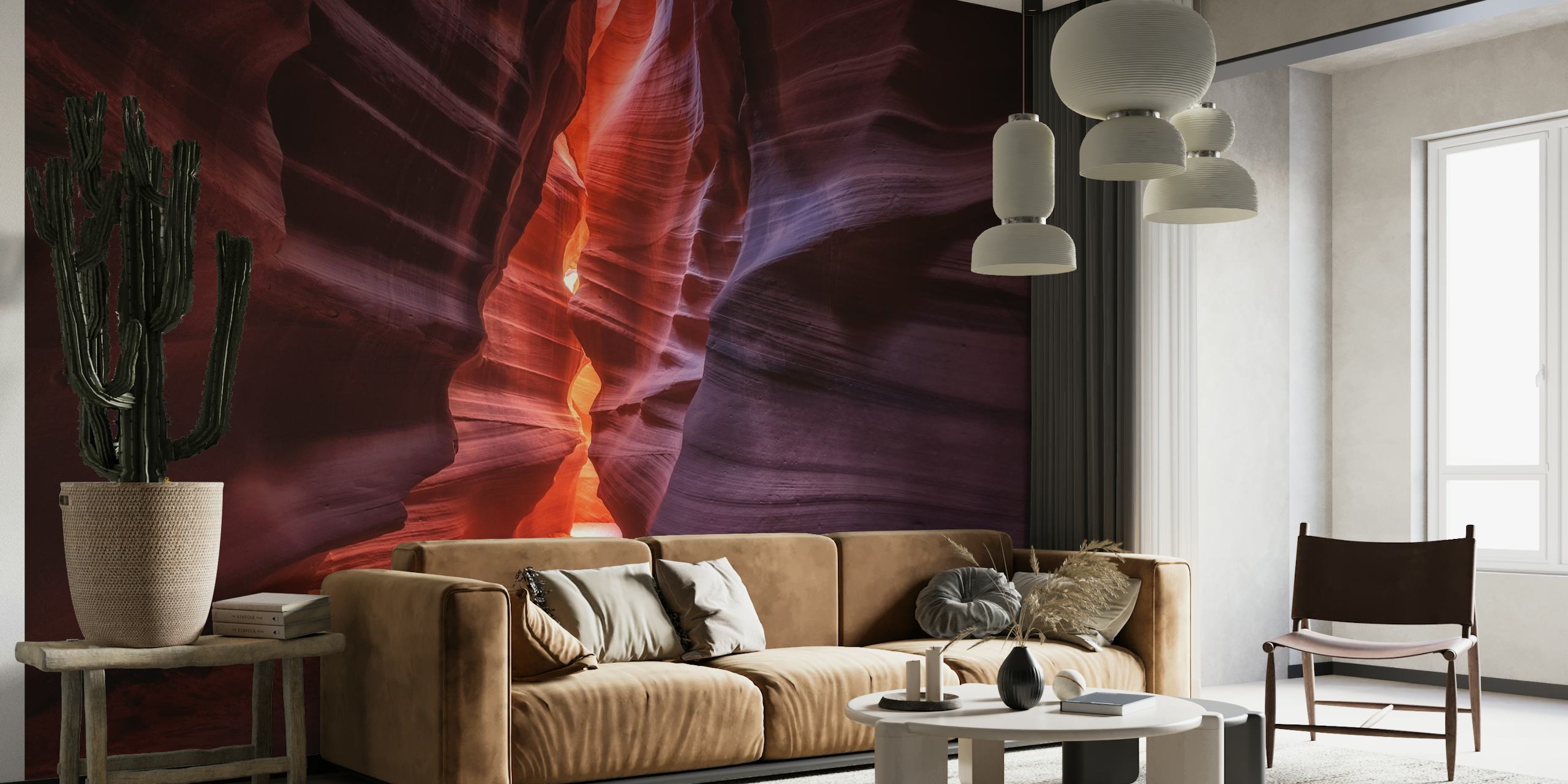 Antelope Canyon-vægmaleri med varme nuancer og glatte klippeformationer