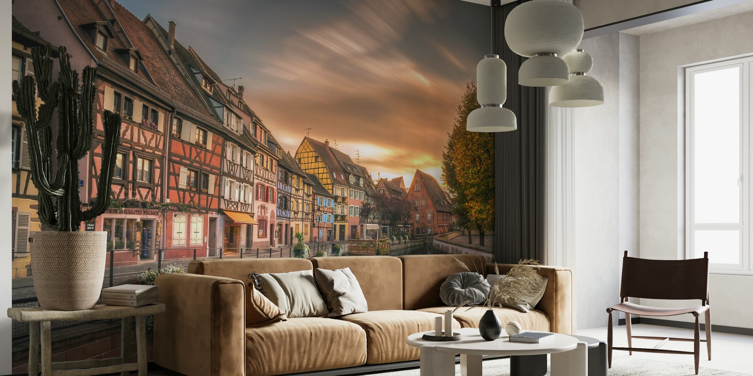 Colmar autumn scene wall mural with historic houses and fall colors