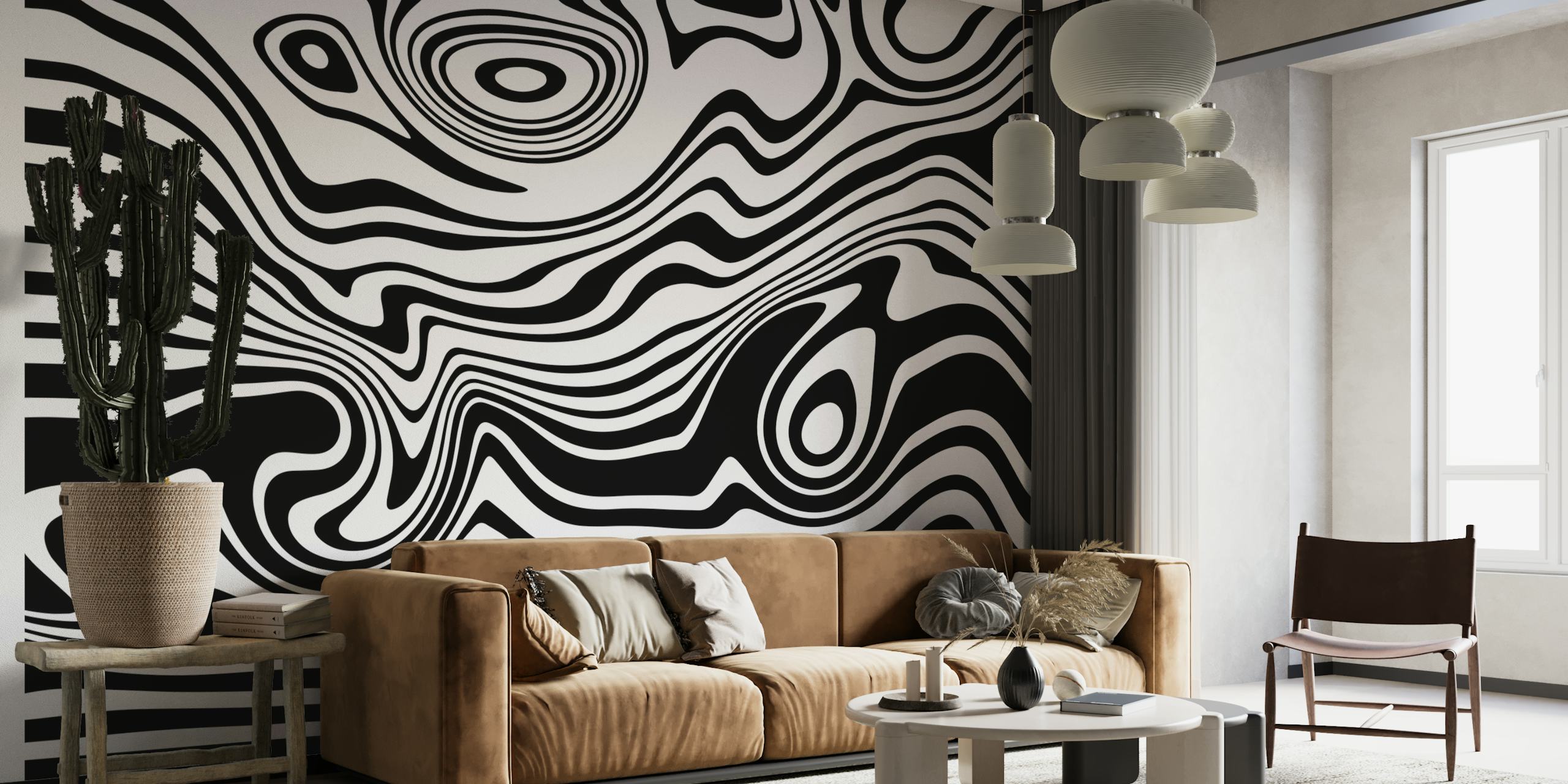 Black and white swirling marble pattern wall mural