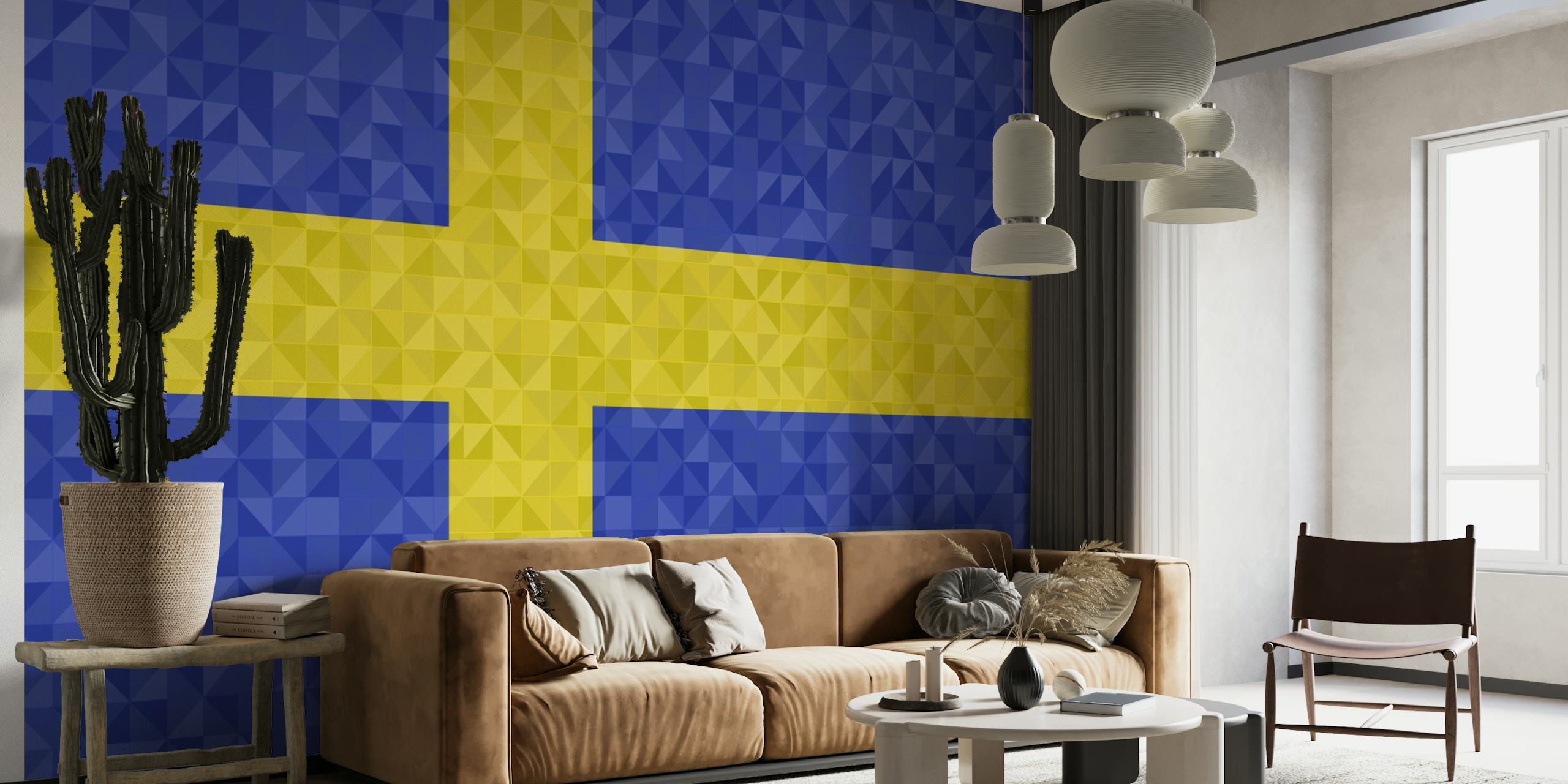 Stylized Sweden flag with geometric texture in blue and yellow