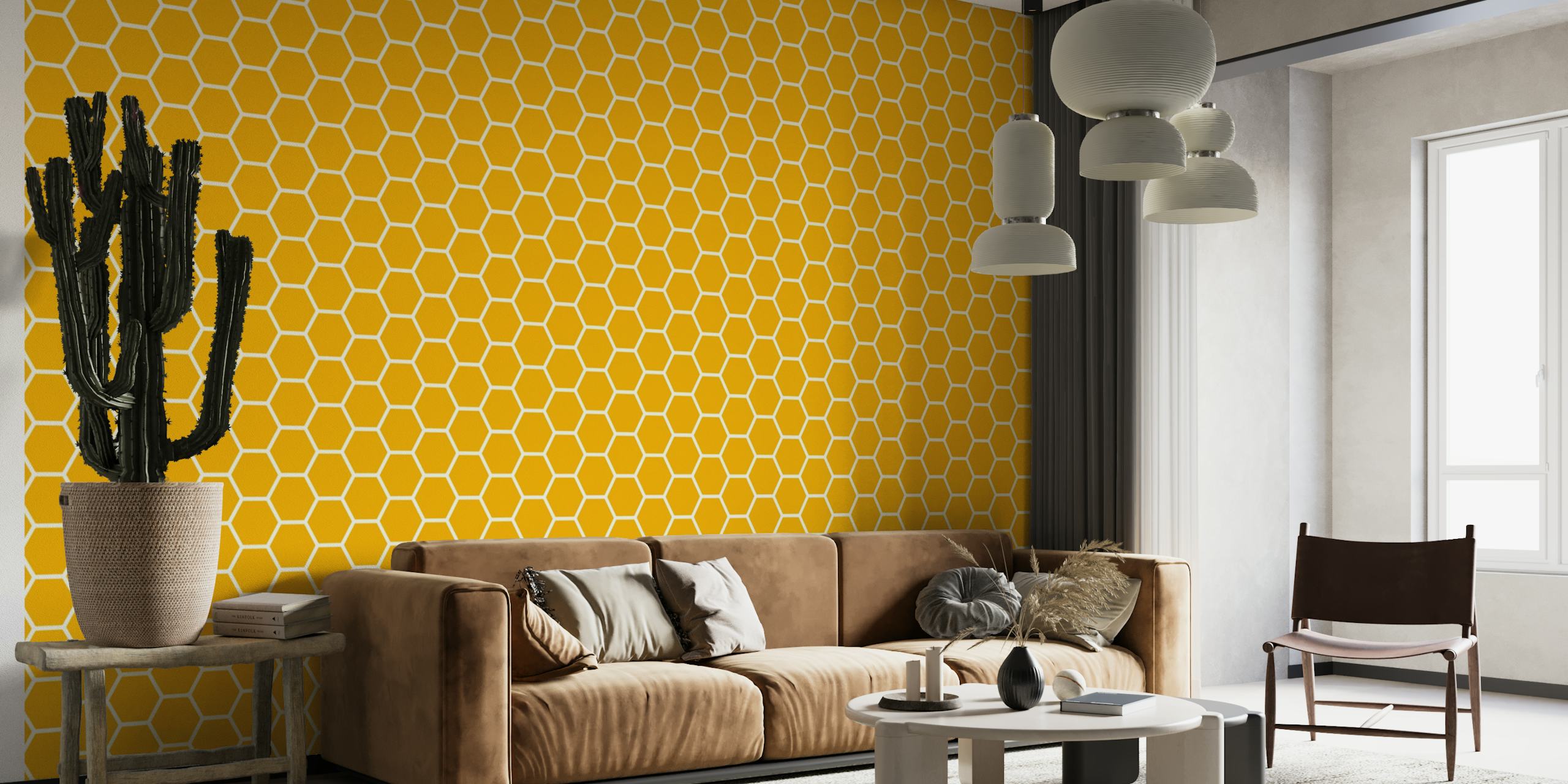 Warm Yellow Hexagons behang