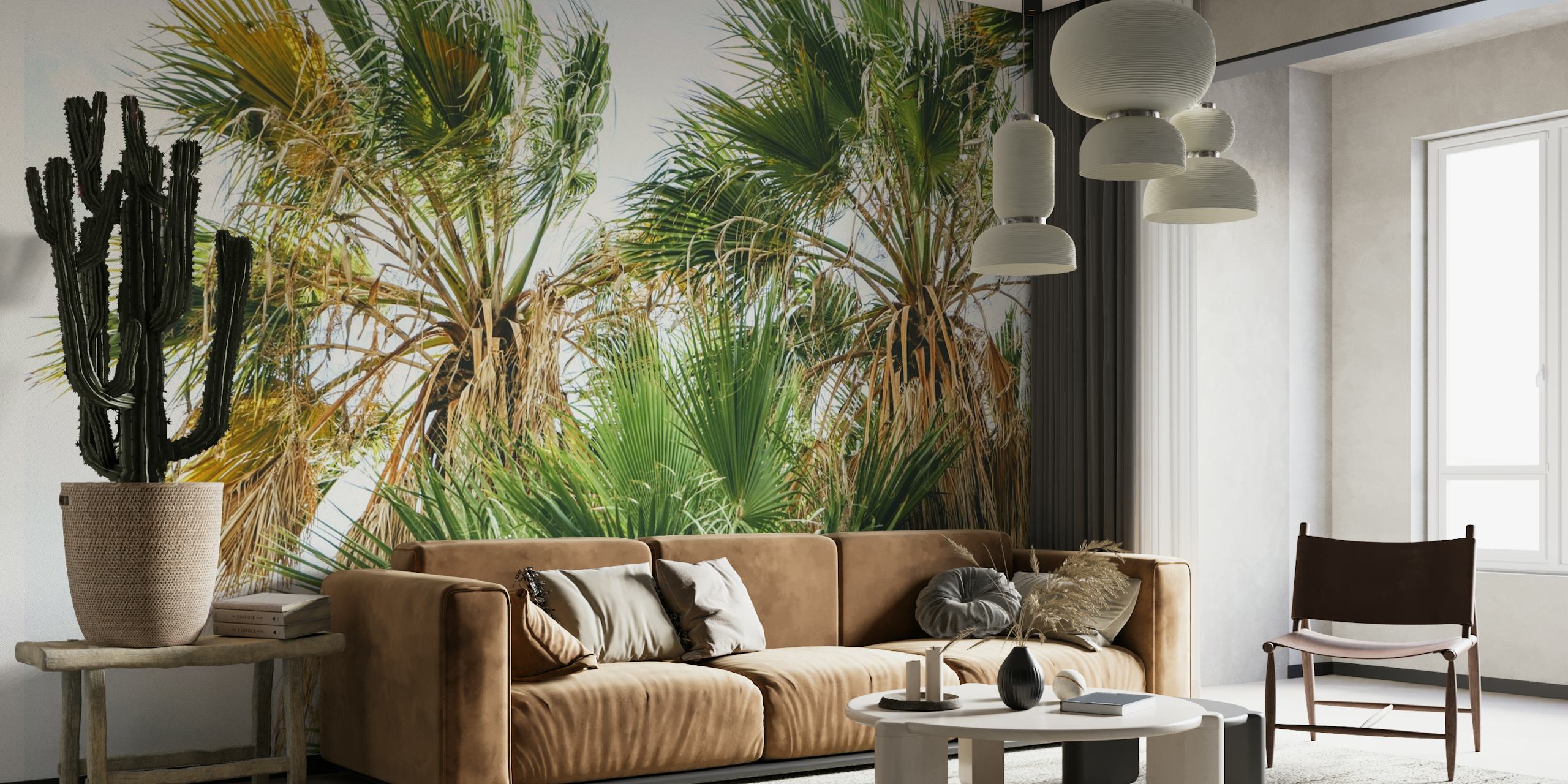 Trooppinen kesä palmunlehtien seinämaalaus