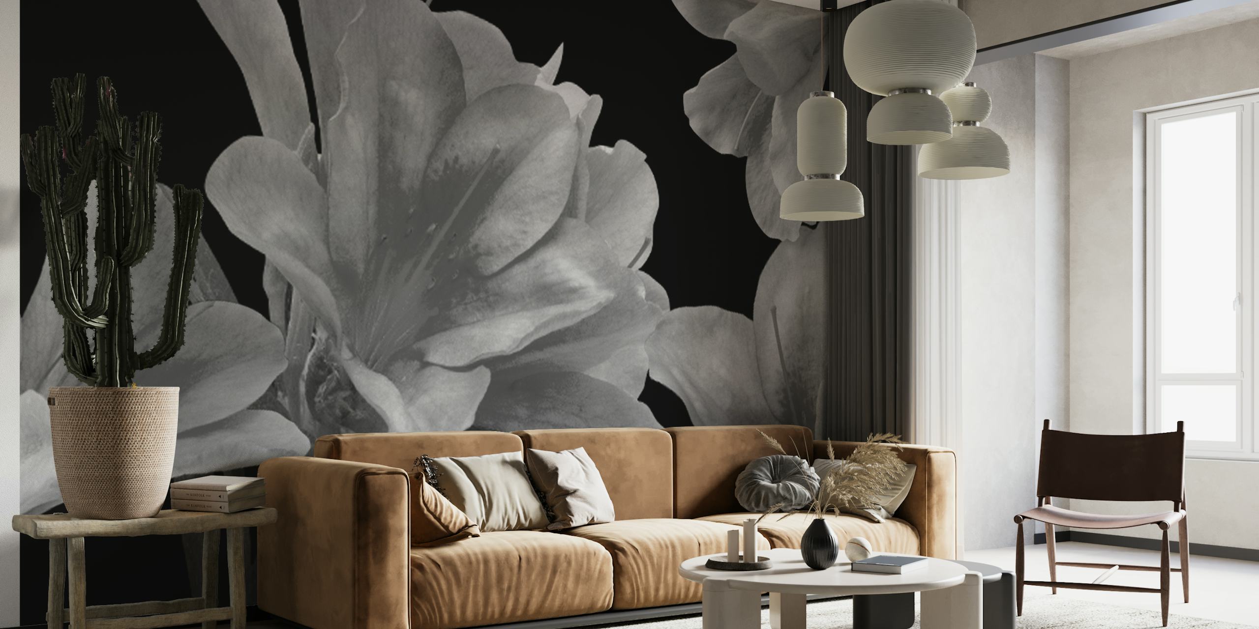 Gray Tropical Floral papel de parede