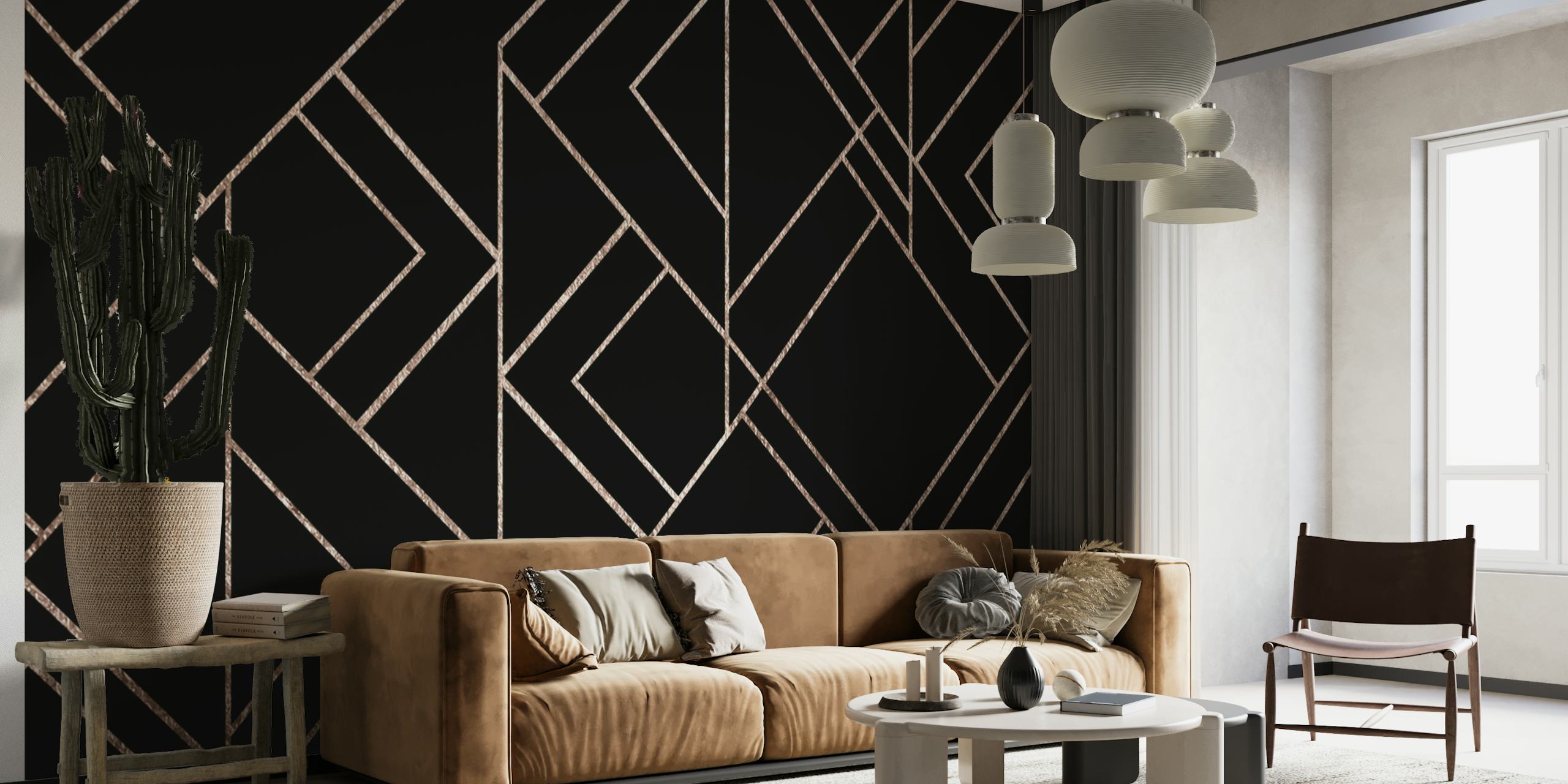 Art Deco Geo Glam 3 wall mural with golden geometric patterns on a black background
