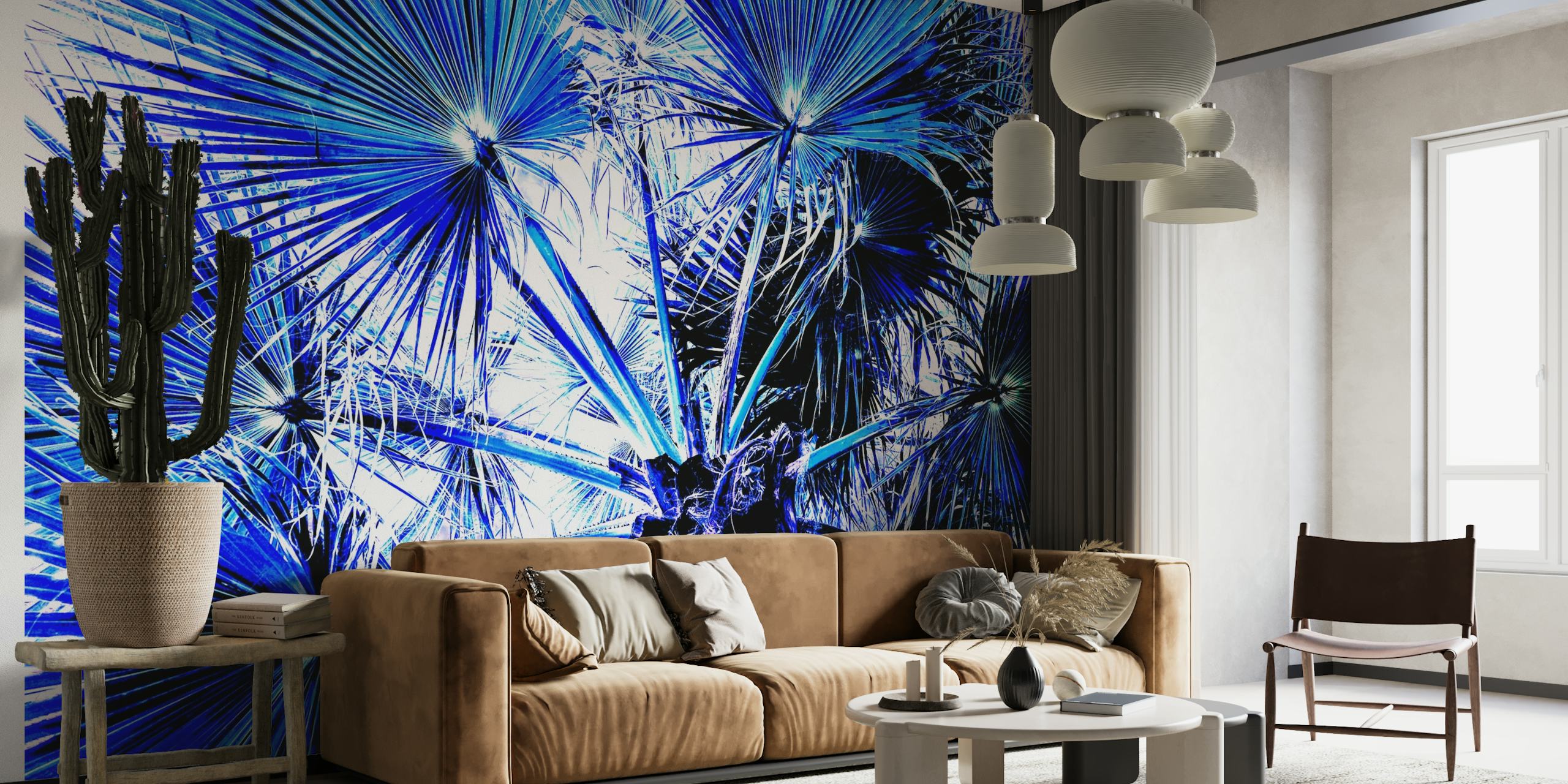 Blue Palm Tree Leaves papel de parede