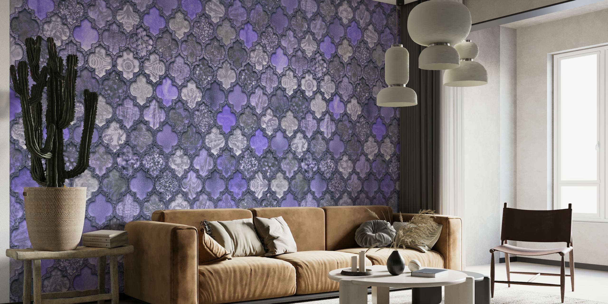 Moroccan Tiles Purple papel de parede