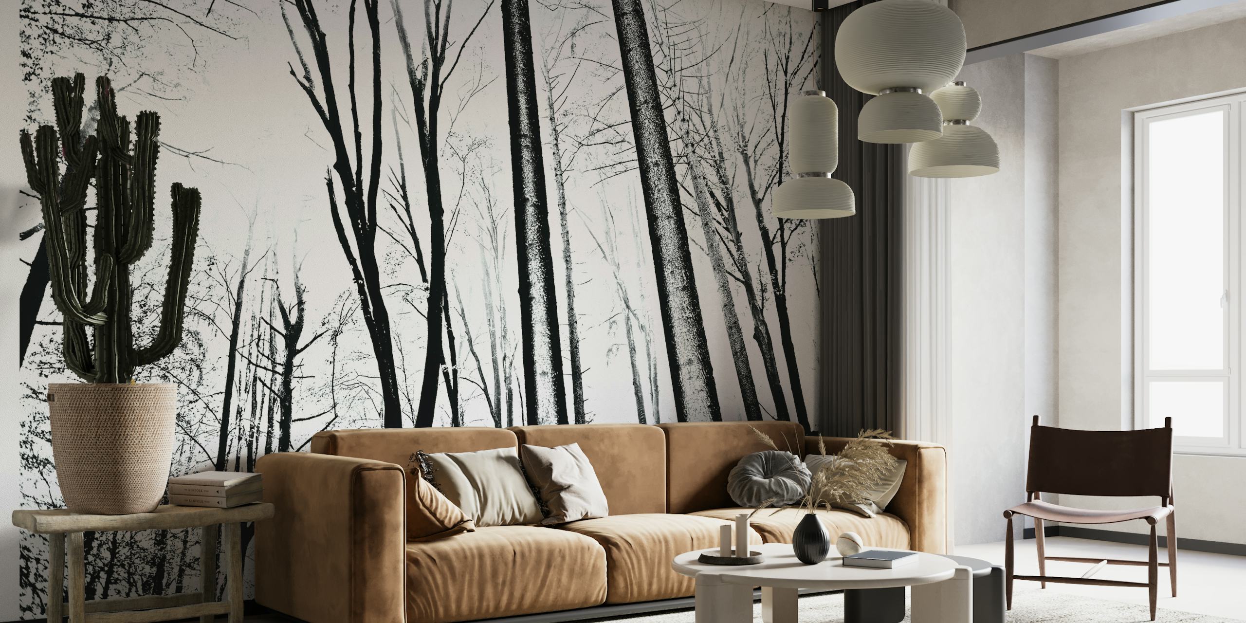 Monochrome Forest: Black and White Forest Wall Mural Wallpaper