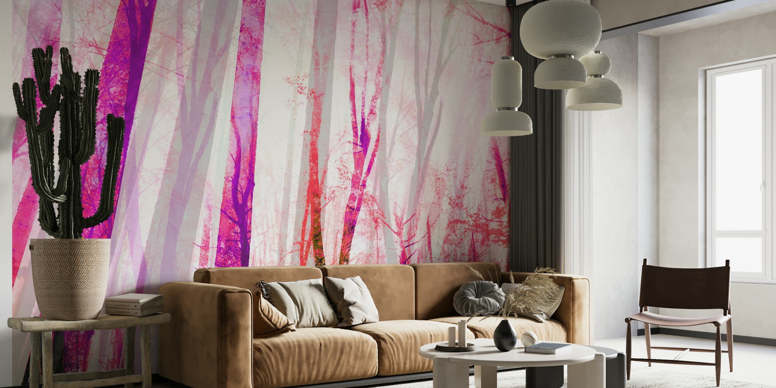 Pink Sunlight Forest papel de parede