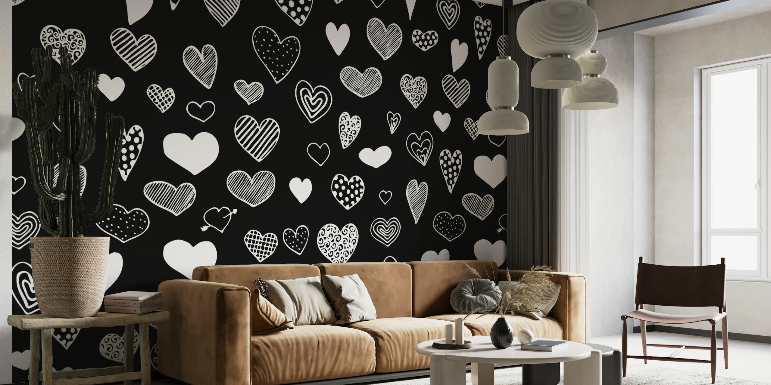 Heart Doodles Black and White ταπετσαρία