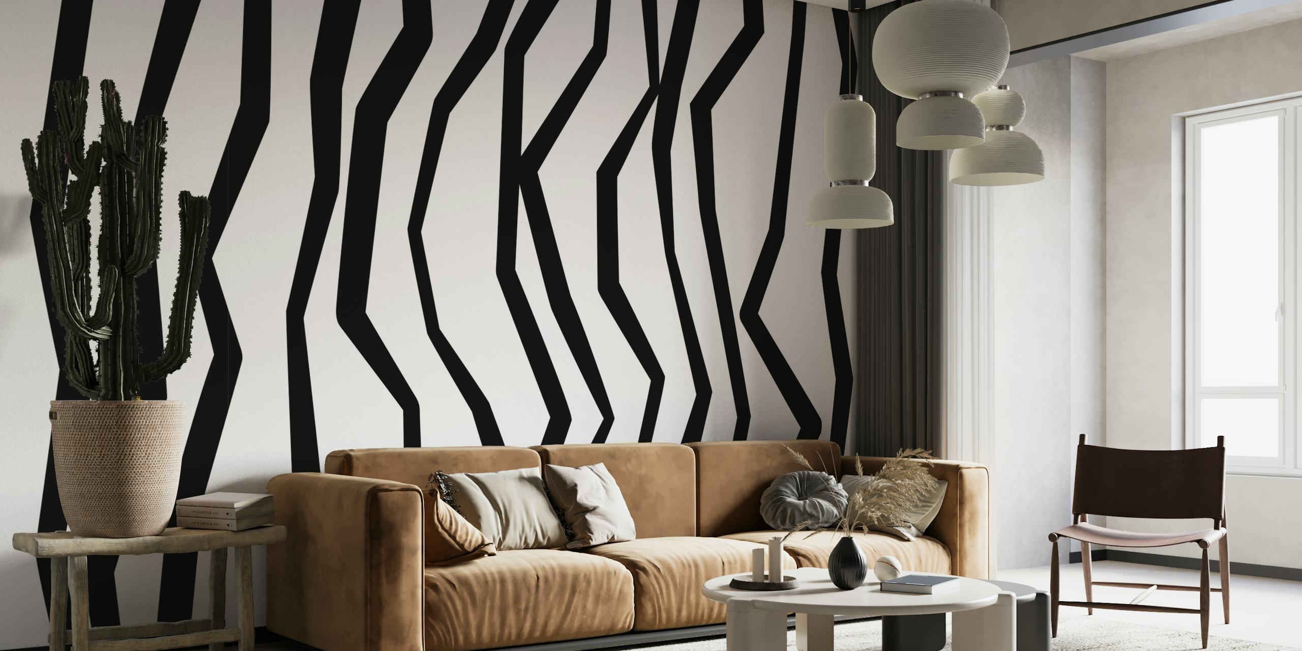 Black White Irregular Stripes papel de parede