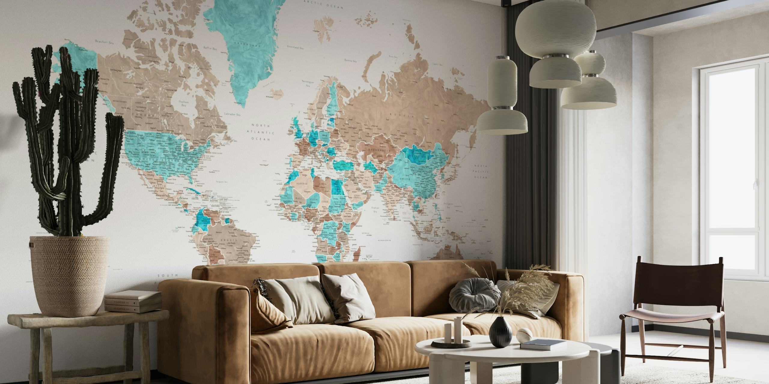 Detailed world map Leolah papel pintado