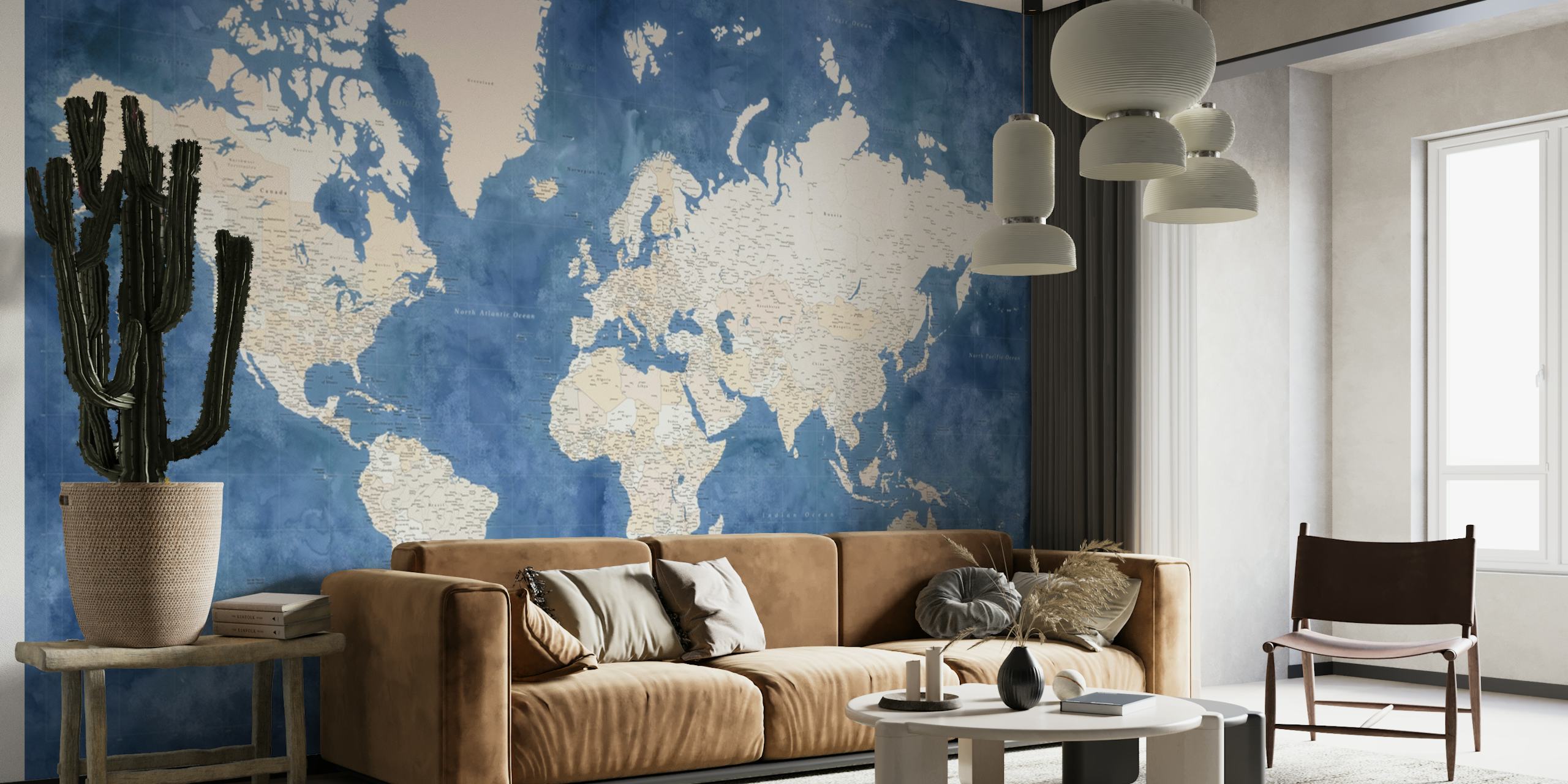 High detail world map Hudson wallpaper