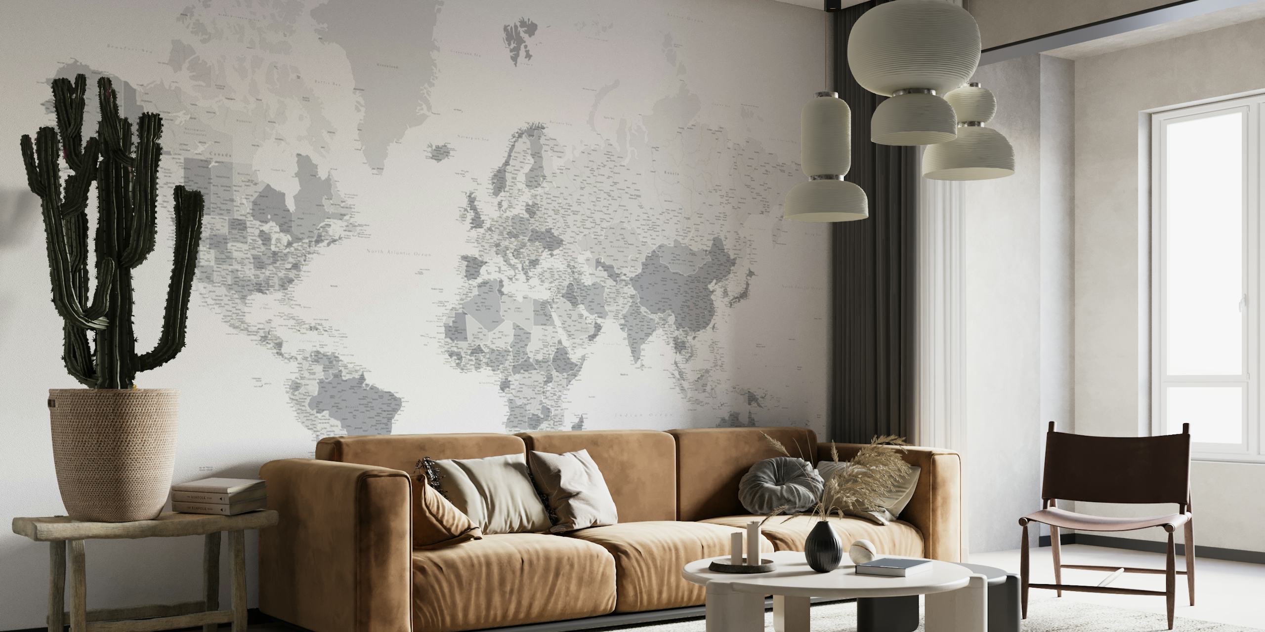 High detail world map Gray papiers peint