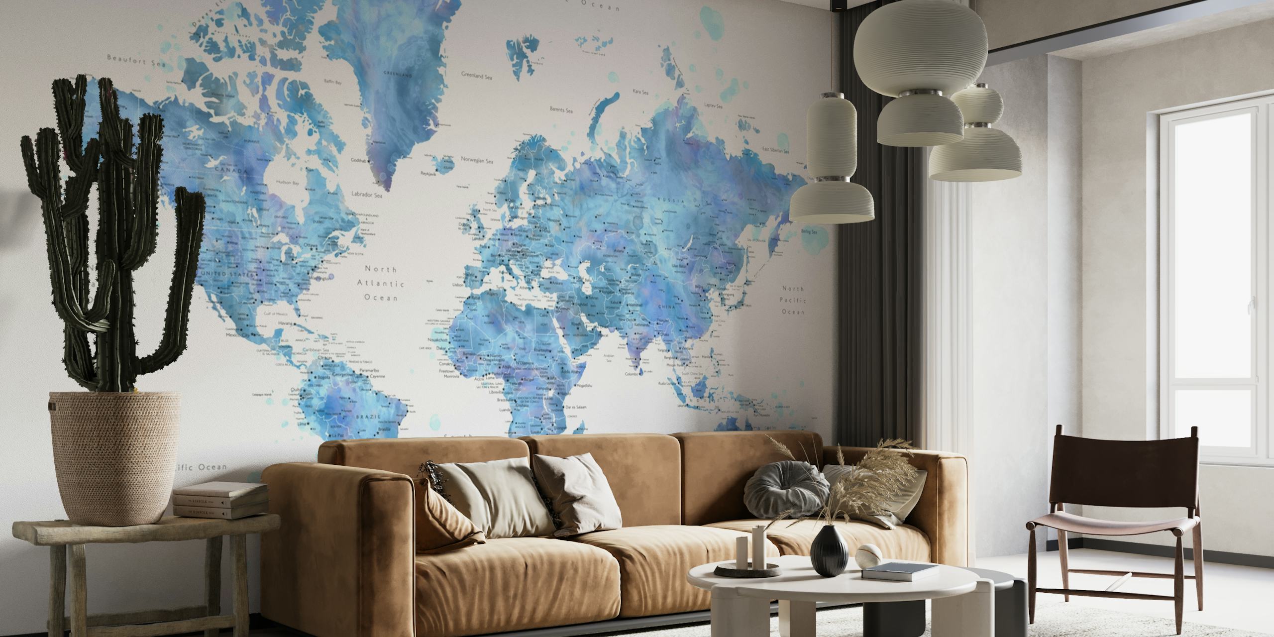 Simeon world map with cities behang