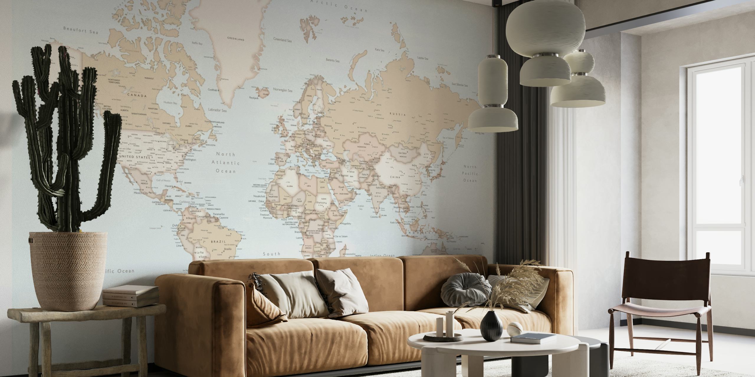 Renisha world map with cities papel pintado