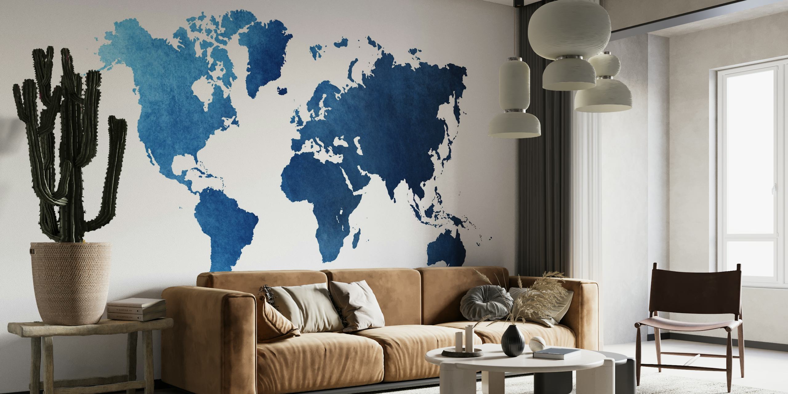 World Map Navy and Blue papel pintado