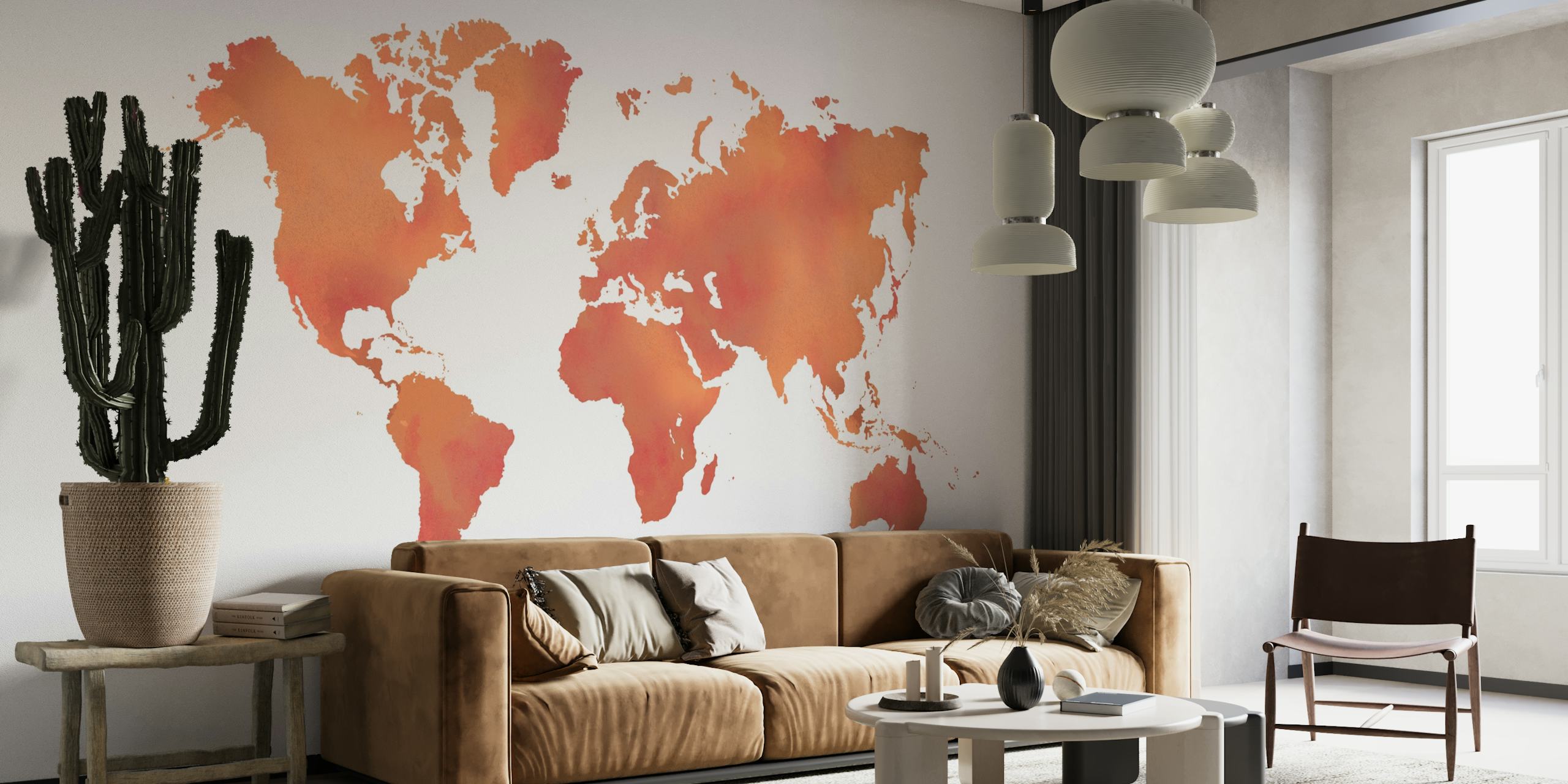 World Map Orange behang