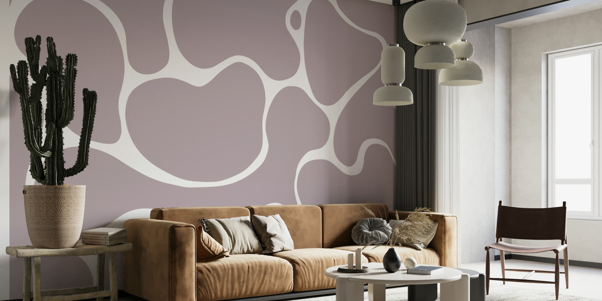 Fotomural vinílico de parede com padrão abstrato minimalista de meados do século em cores suaves