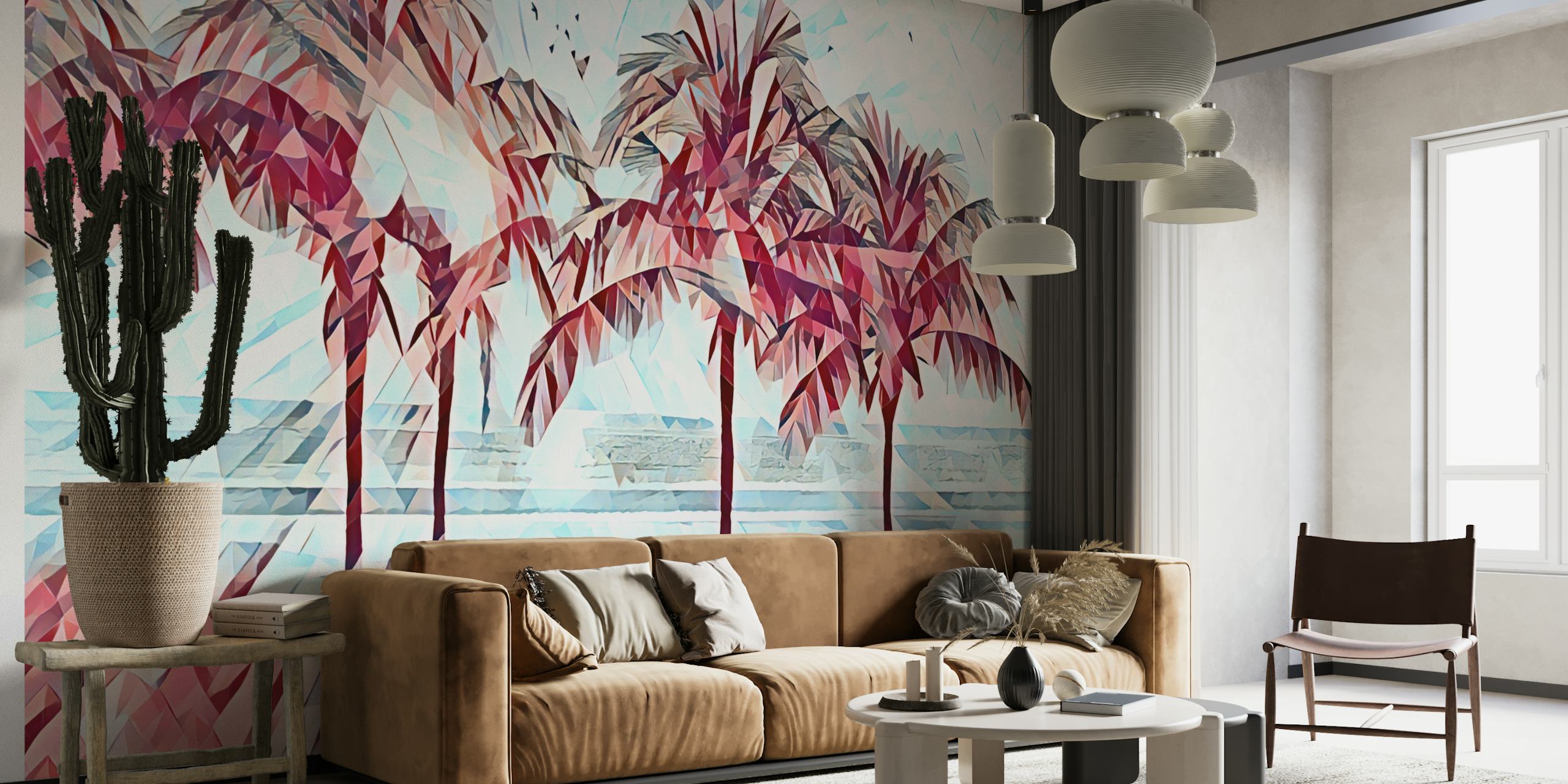 Pink Blue Palms Wallpaper papel de parede