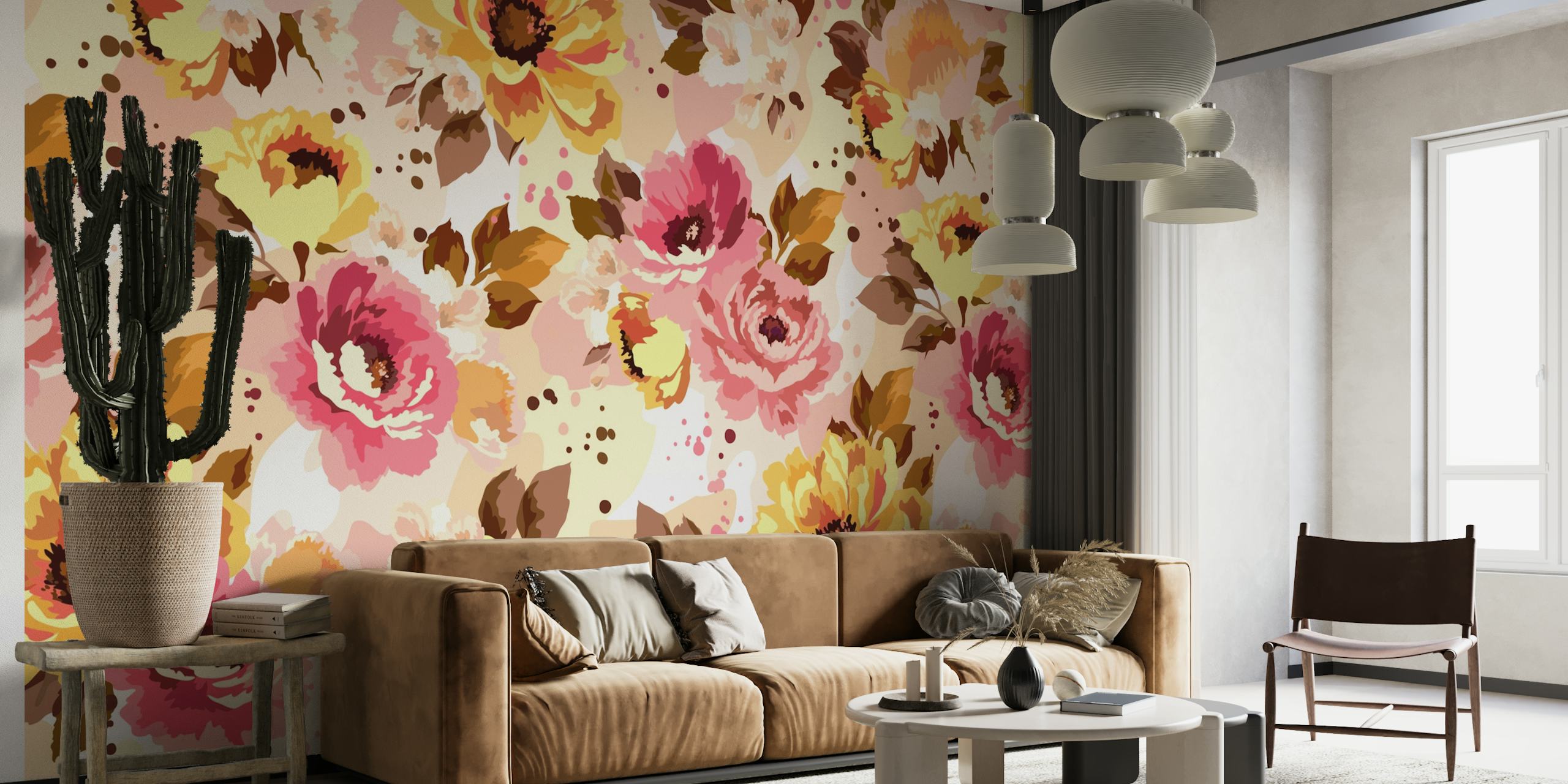 Colorful bloom floral wall mural for home decoration