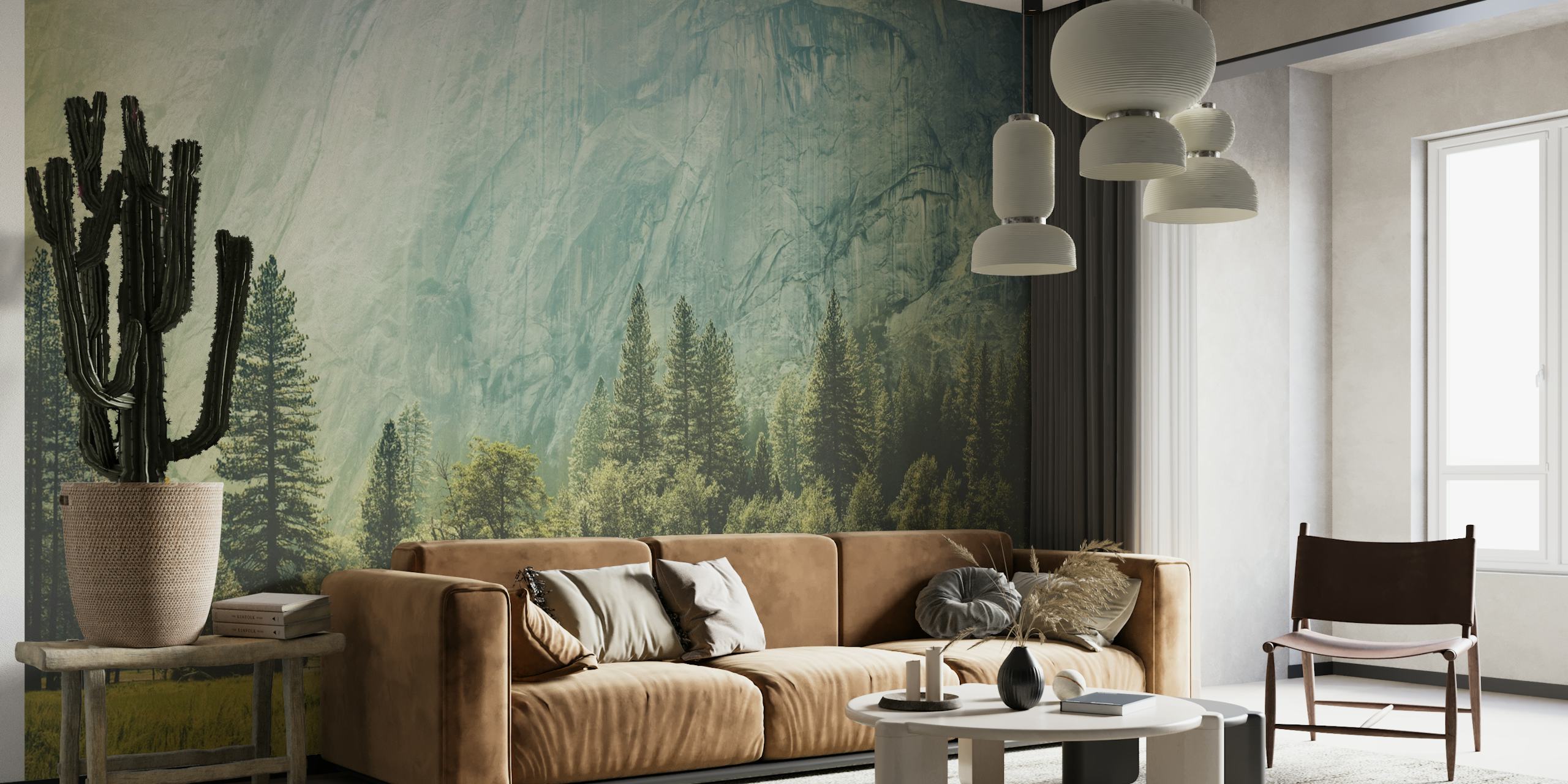Yosemite Valley wall mural with towering trees and granite cliffs