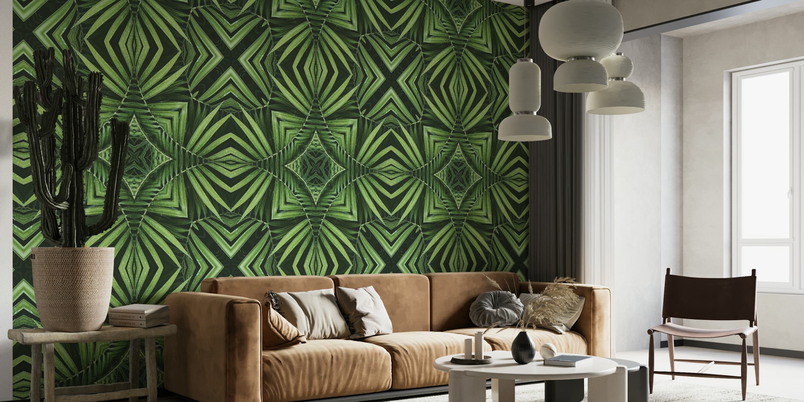 Tropical Green Jungle Tile kuviollinen seinämaalaus