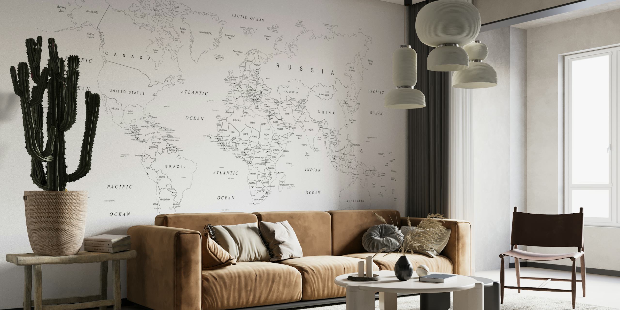 World Map Black Outlines papel pintado