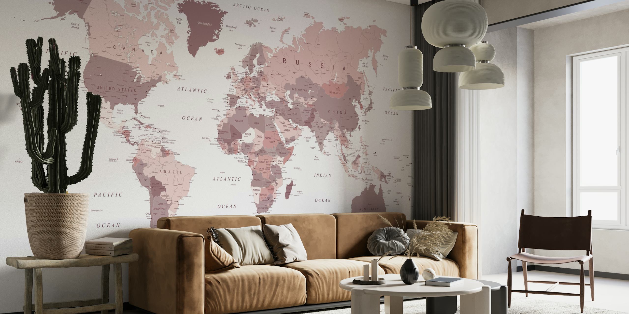 World Map Pink Cranberry tapete